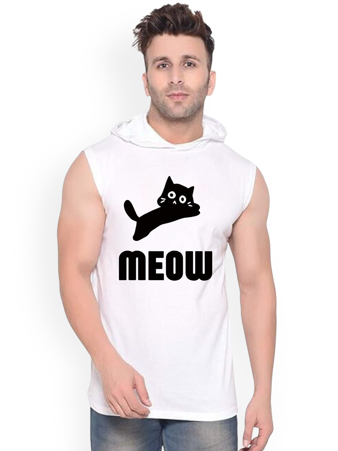 FABSTIEVE Meow Printed Gym Vest vk t-050_Print-233_gym_vest White M