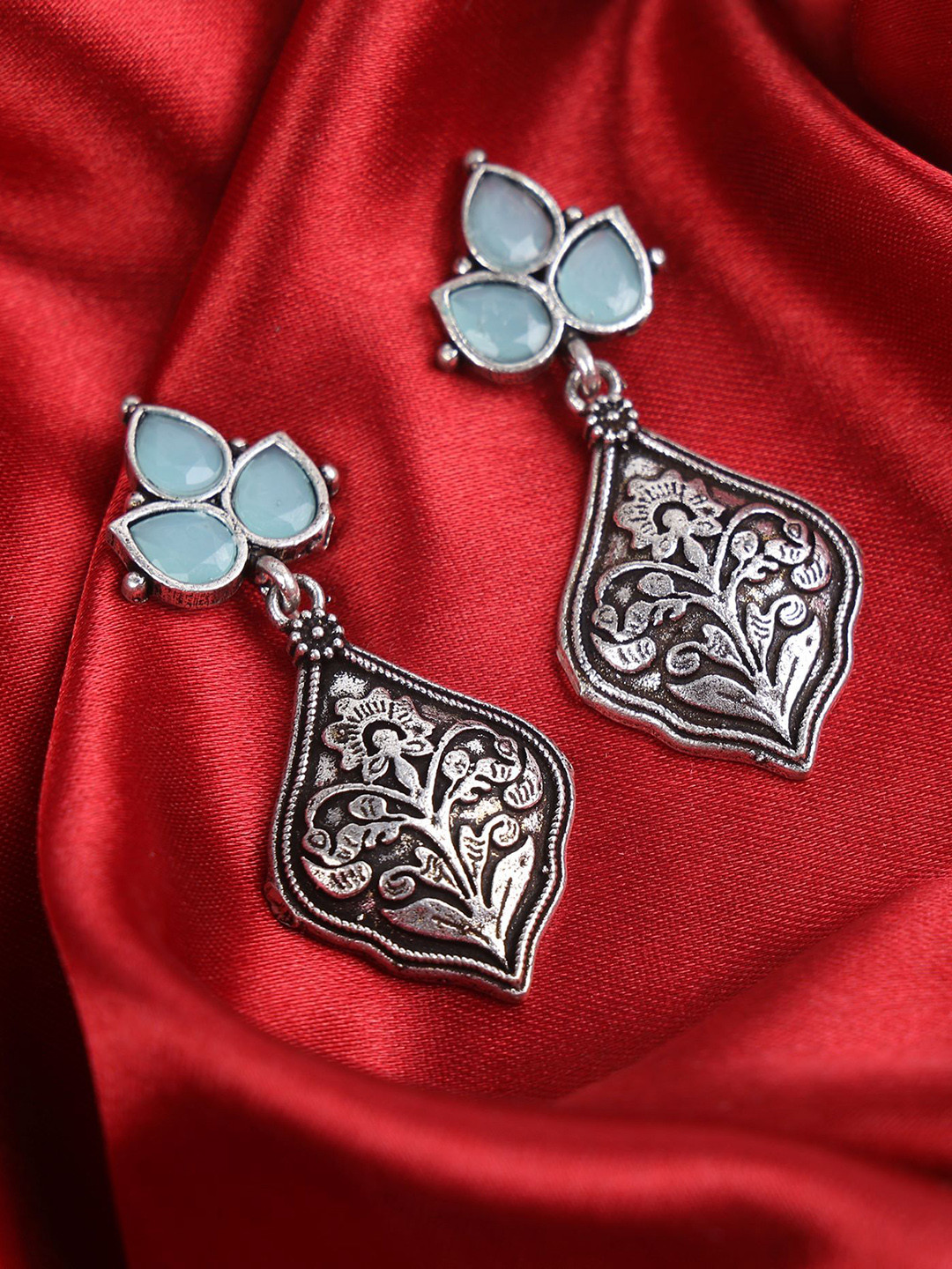 PUJVI Artificial Stone Studded Contemporary Drop Earrings