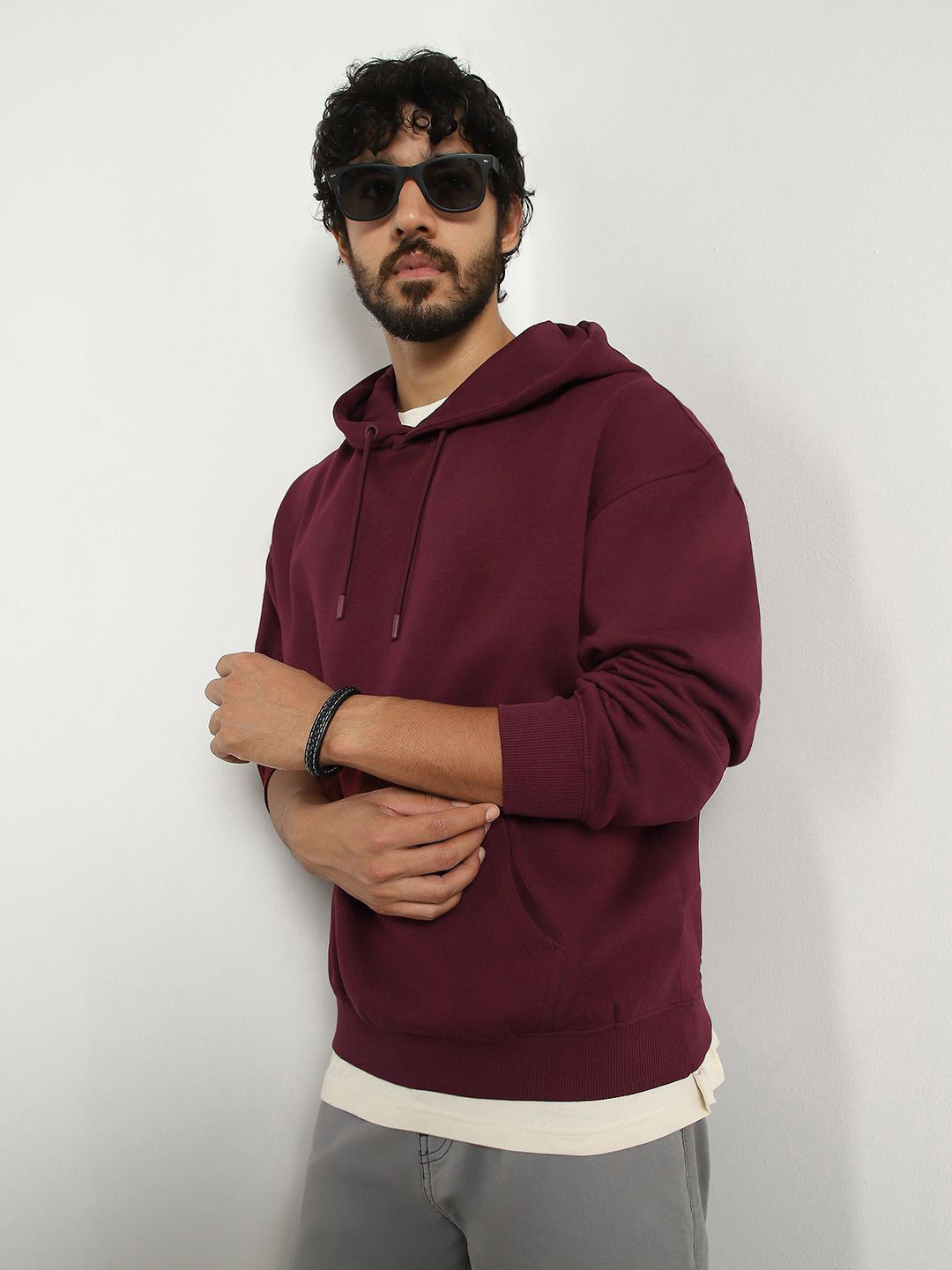 Dogman Men Oversized Cotton Fleece Full sleeve Maroon Hoodie