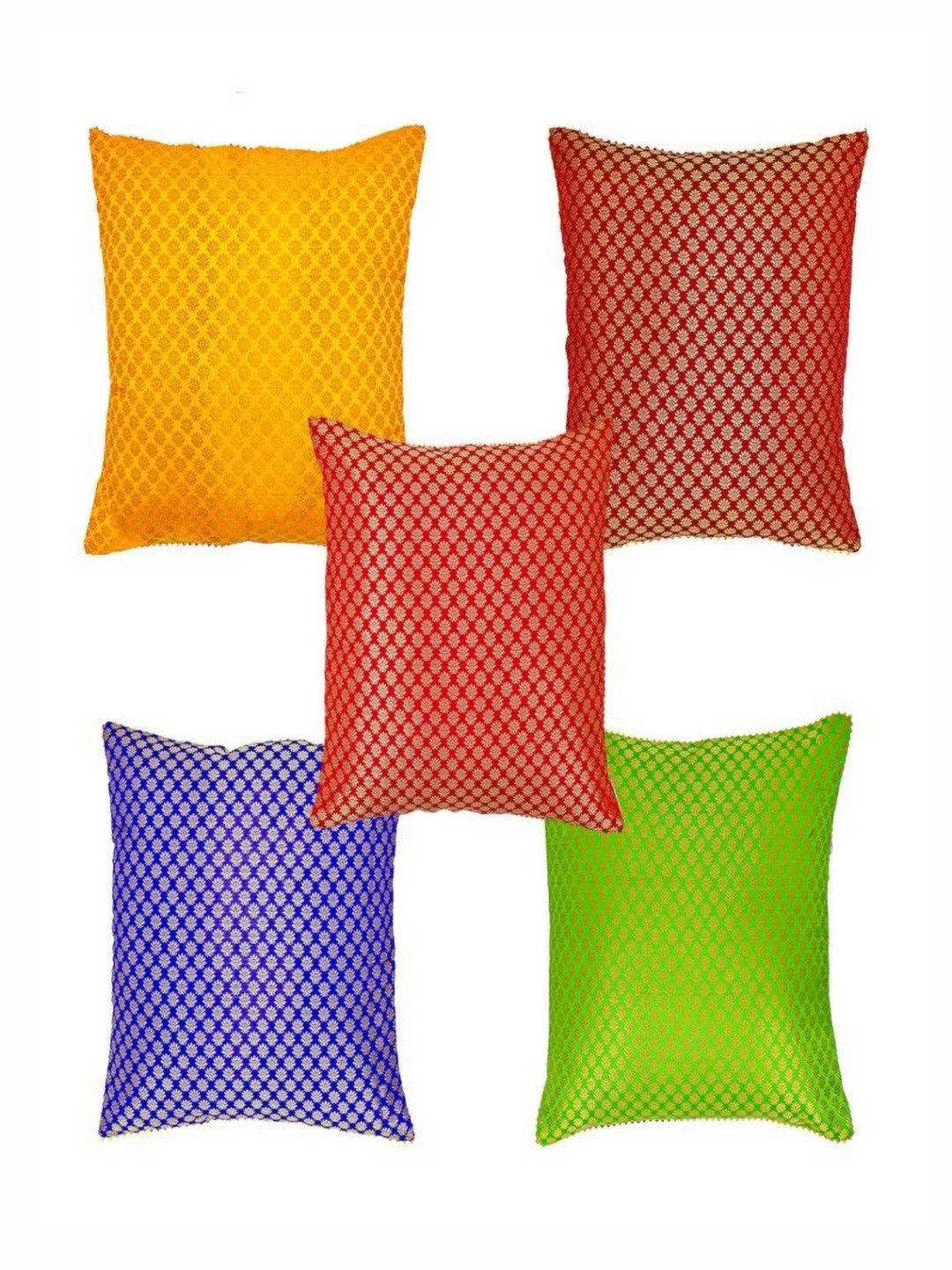 MERA HAAT Red Ethnic Motifs Silk Durable 5 Rectangle Cushion Covers -16x16In