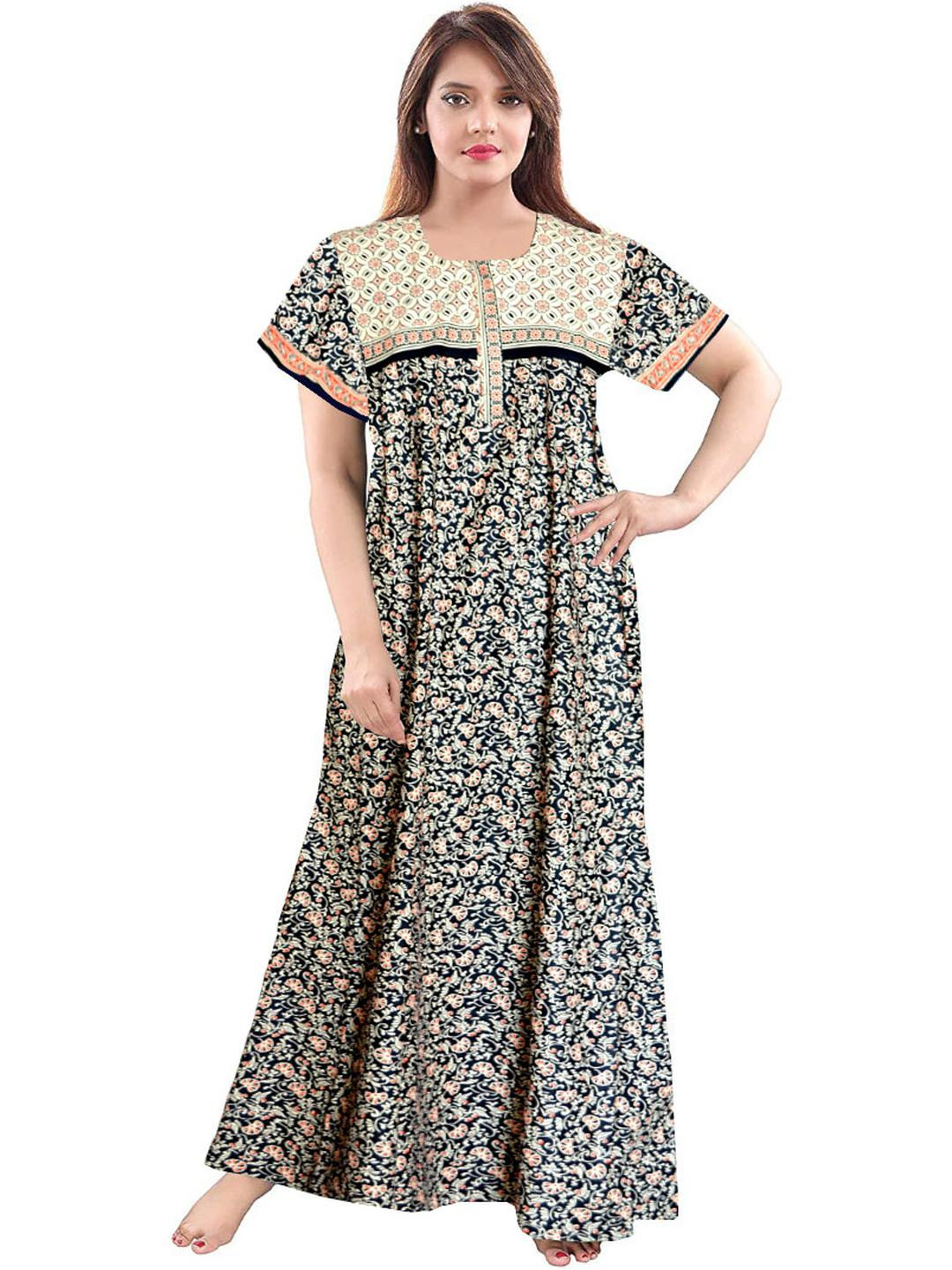 AAKARSHANA CREATION Women Cream Maxi Nightdress