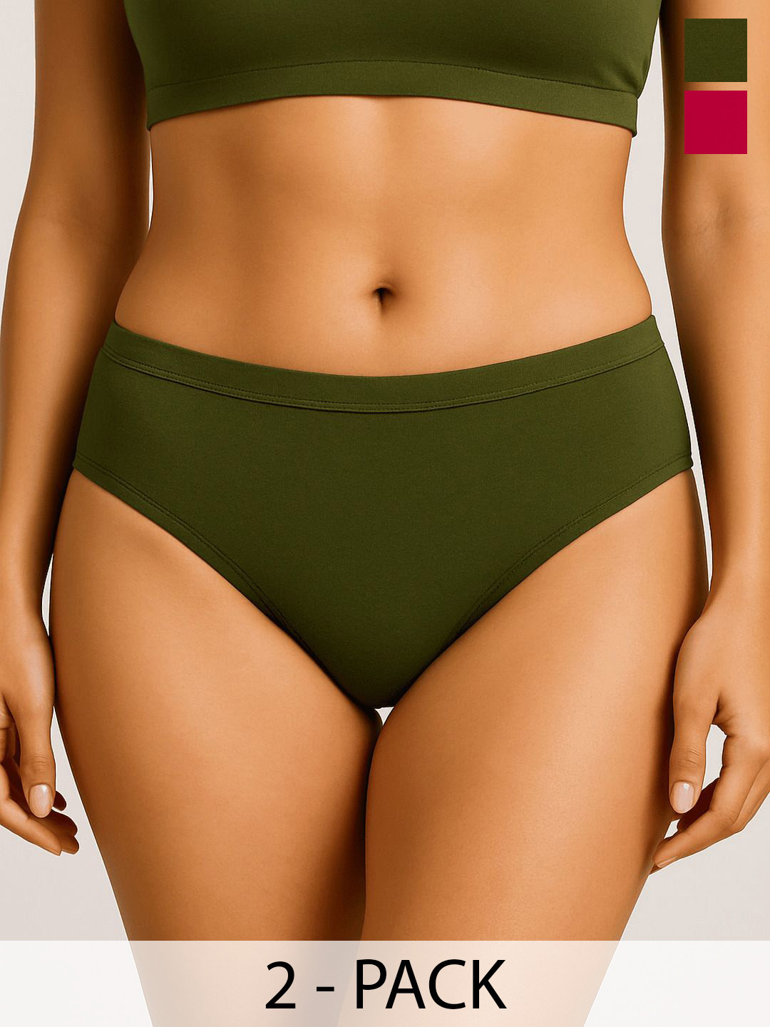 Moda Rapido Pack Of 2 Cotton Hipster Briefs + P-2 SUPER IND OLIVE RANI_S