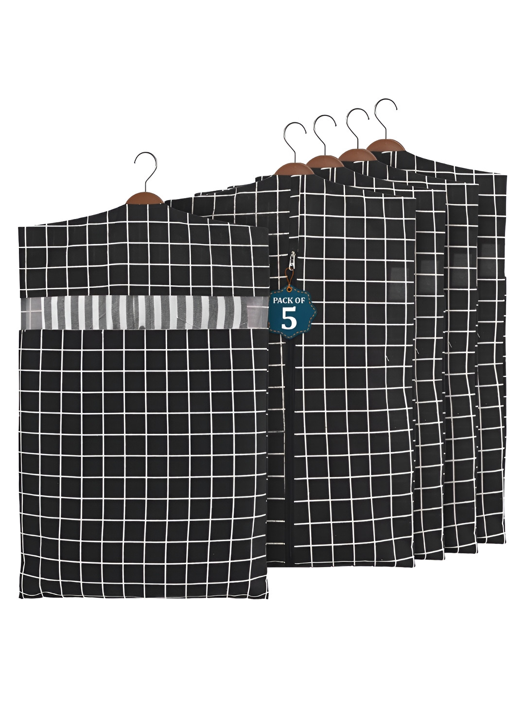 Aura Black 5 Pcs Almirah Clothes Packing Bag Hanging Clothe Cover Multi-Utility Organisers