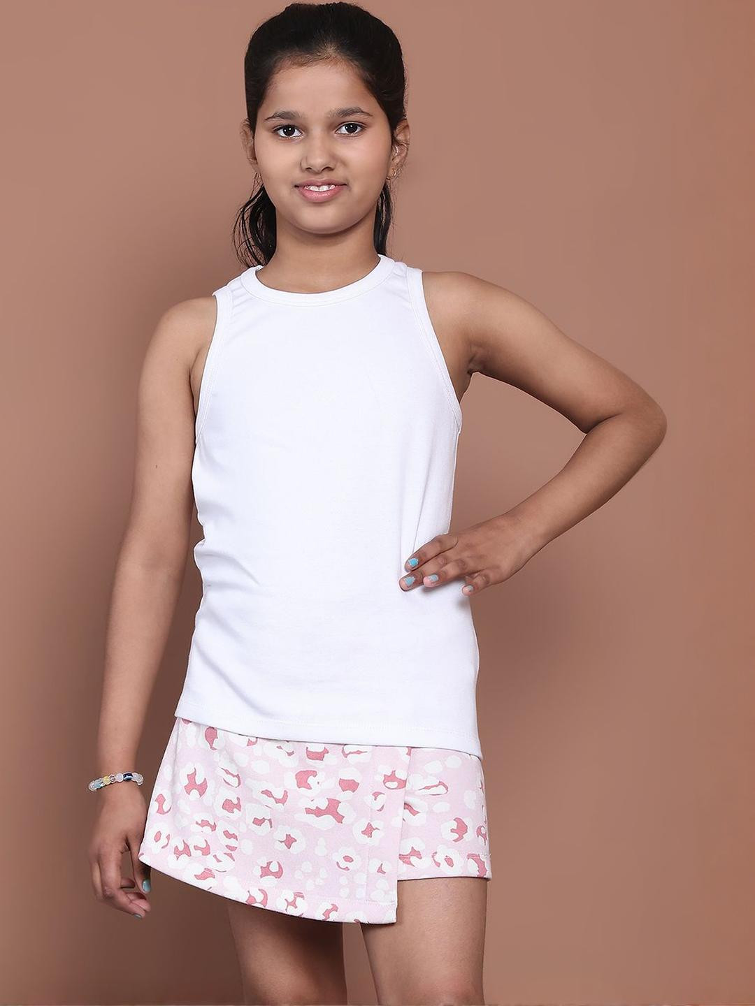 MOONAAH Girls White Pure Cotton Clothing Set