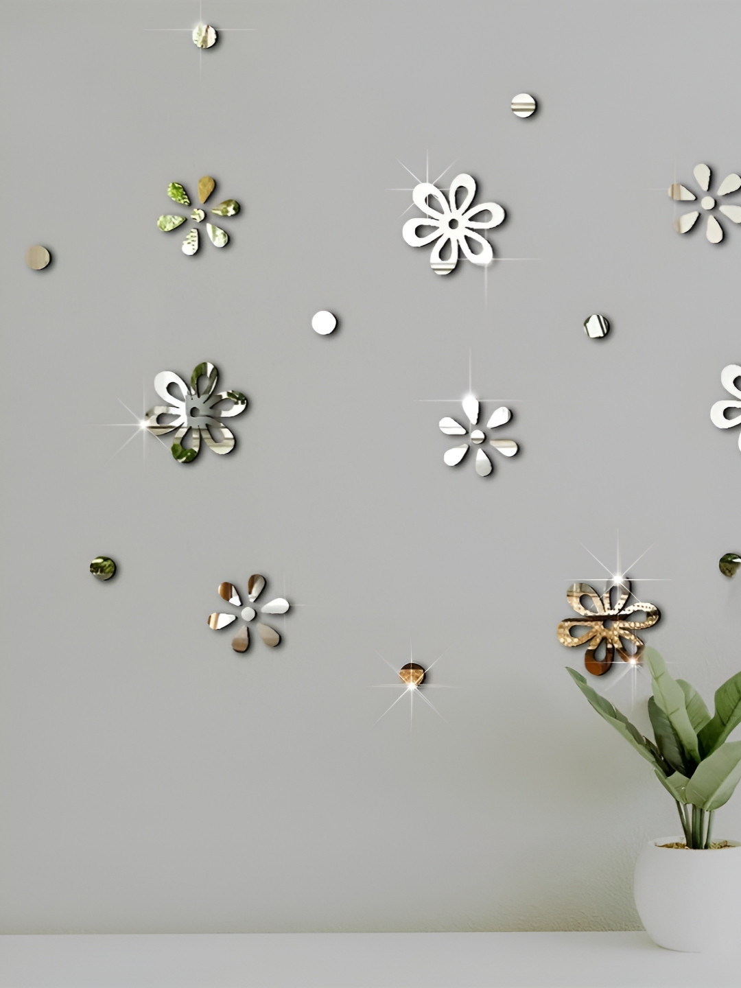 VAH Kya Bat Hai !! 20Pcs Grey Flower & Circle Design Wall Stickers