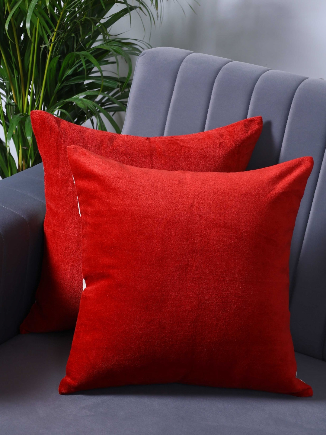 Kushadri Red Velvet Washable 2 Pcs Square Cushion Covers - 16 x 16 In