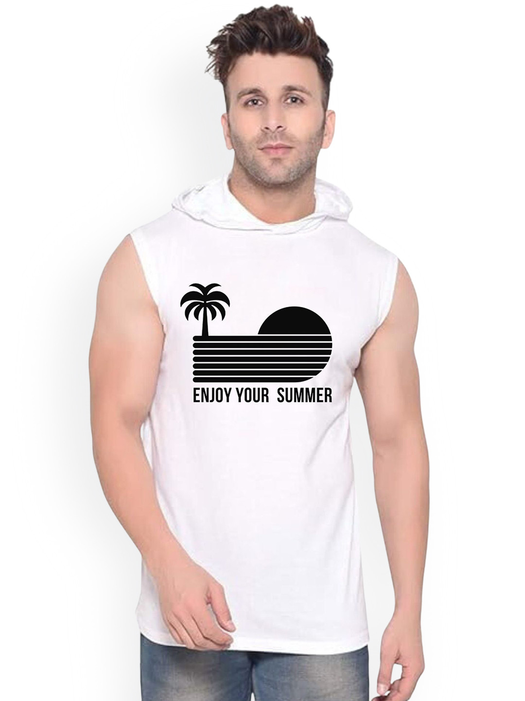 FABSTIEVE  Enjoy Your Summer Printed Gym Vest VK T-050_Print-299_gym_vest_White_M