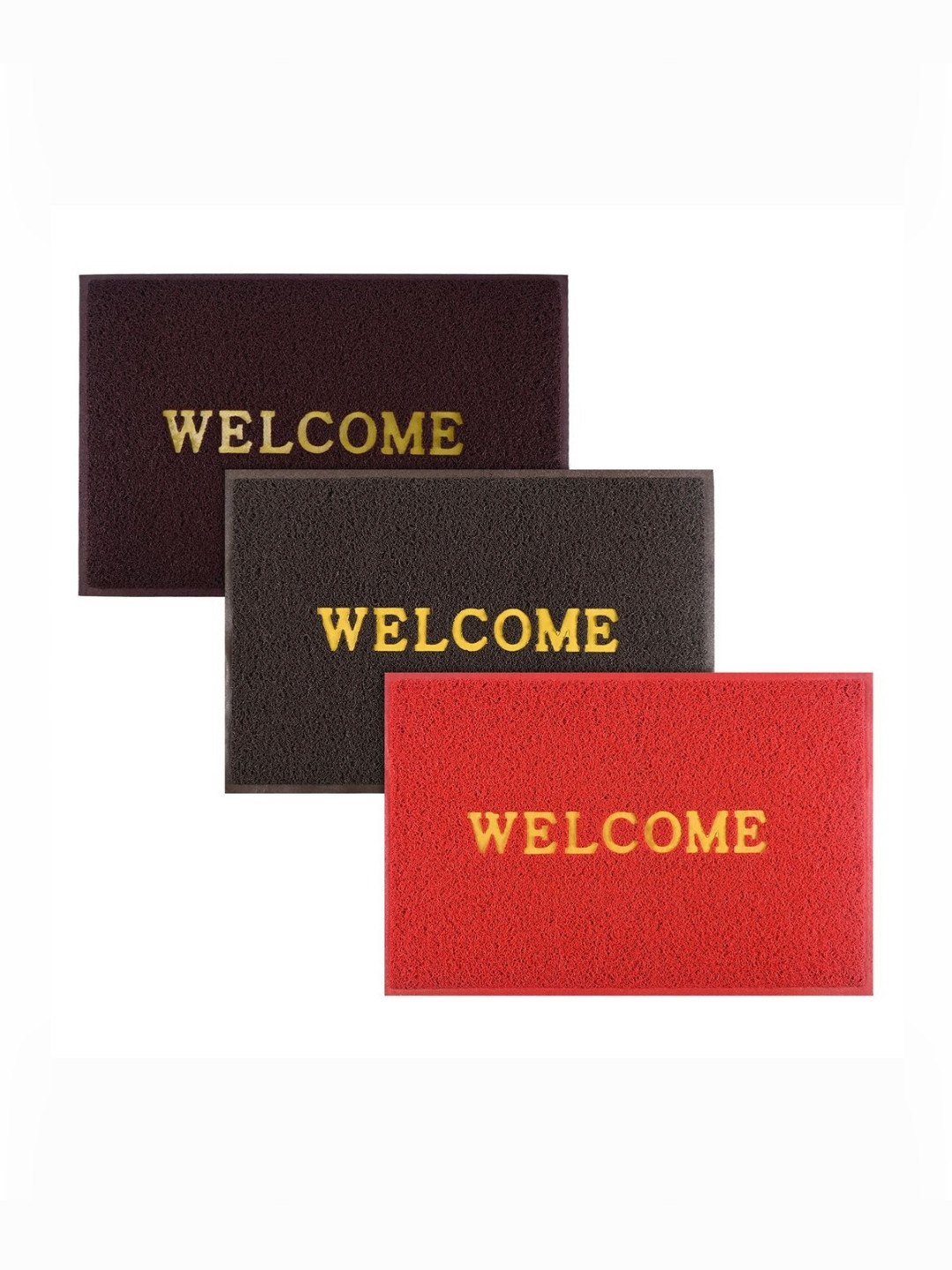 Aura 3-Pcs Red & Marron Printed Anti Skid Doormat
