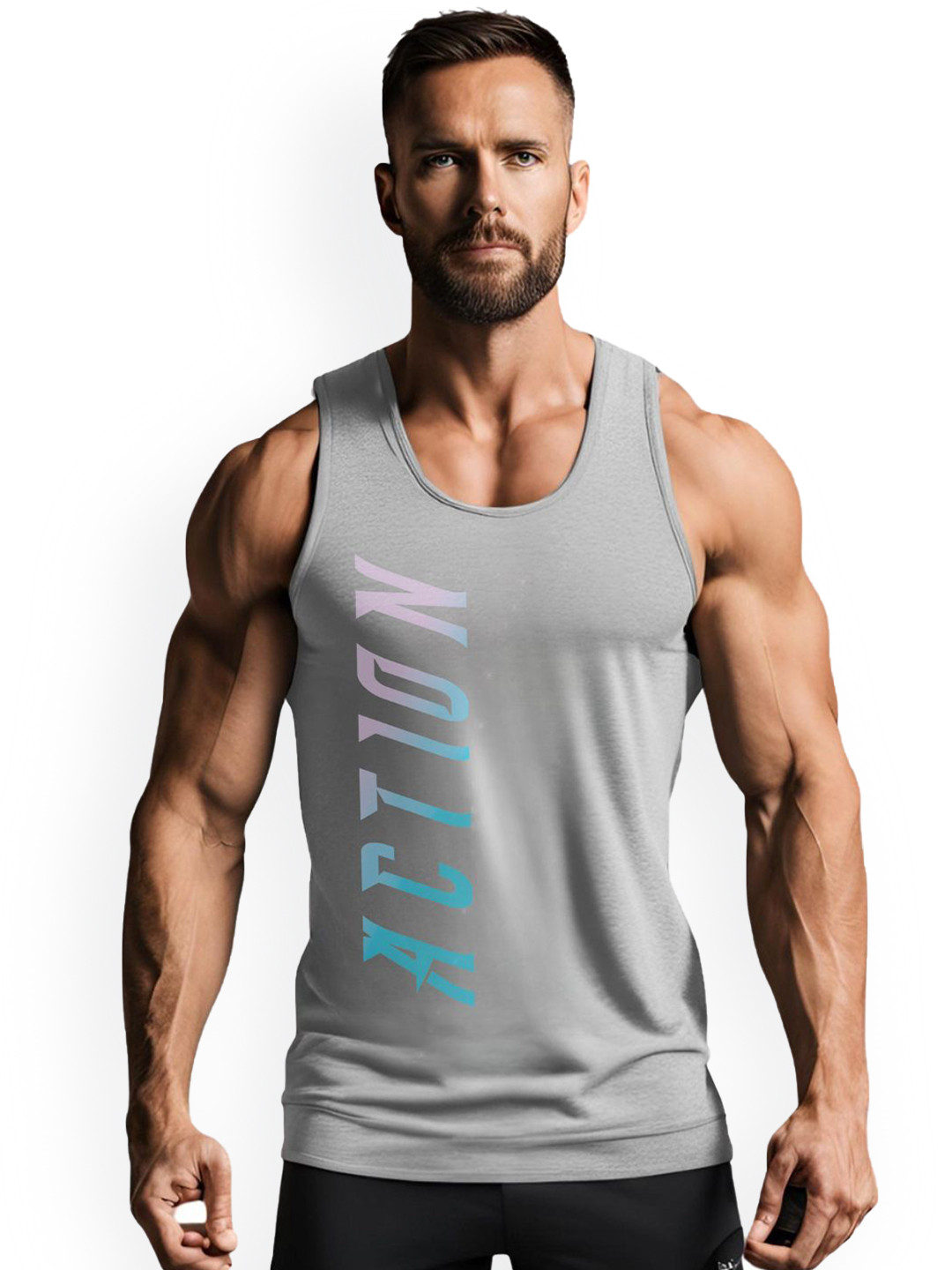 3Colors Printed Scoop Neck Gym Vests VEST-NCUT-ACTION-GREY_M