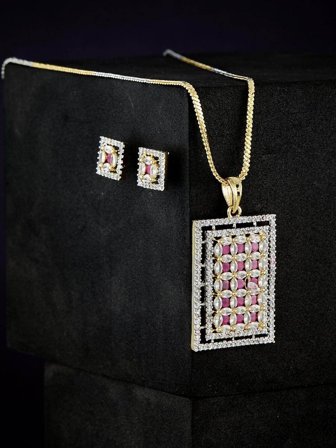 Anouk White-Purple Cubic Zirconia Stone Studded & Rectangle Shaped Jewellery set