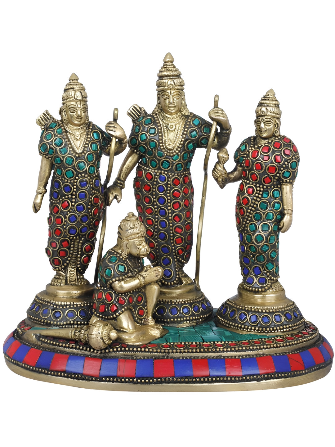 Exotic India Gold-Toned & Blue Rama Durbar Religious Idol Showpiece