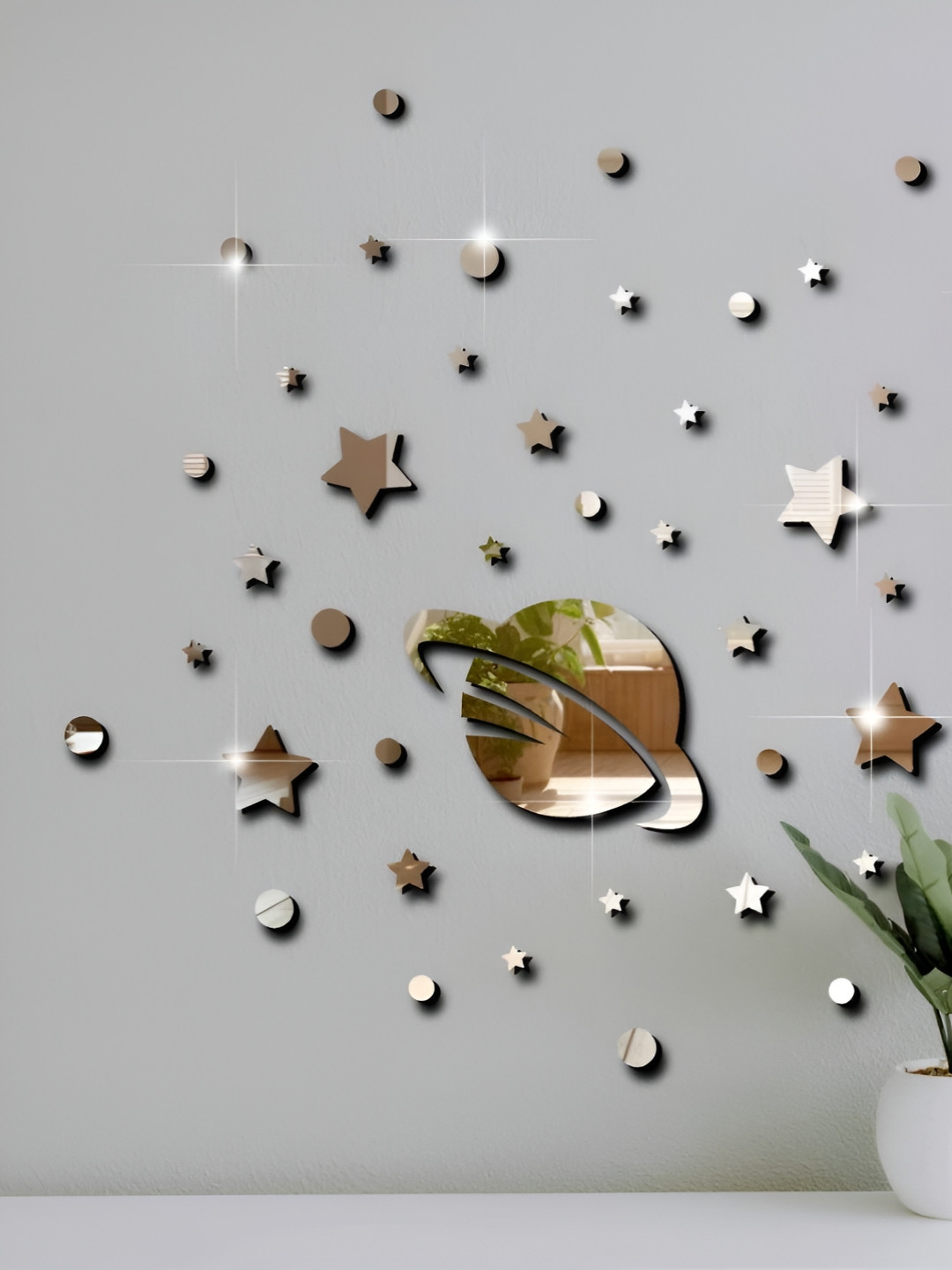 VAH Kya Bat Hai !! Grey Star With Planet Design Wall Stickers