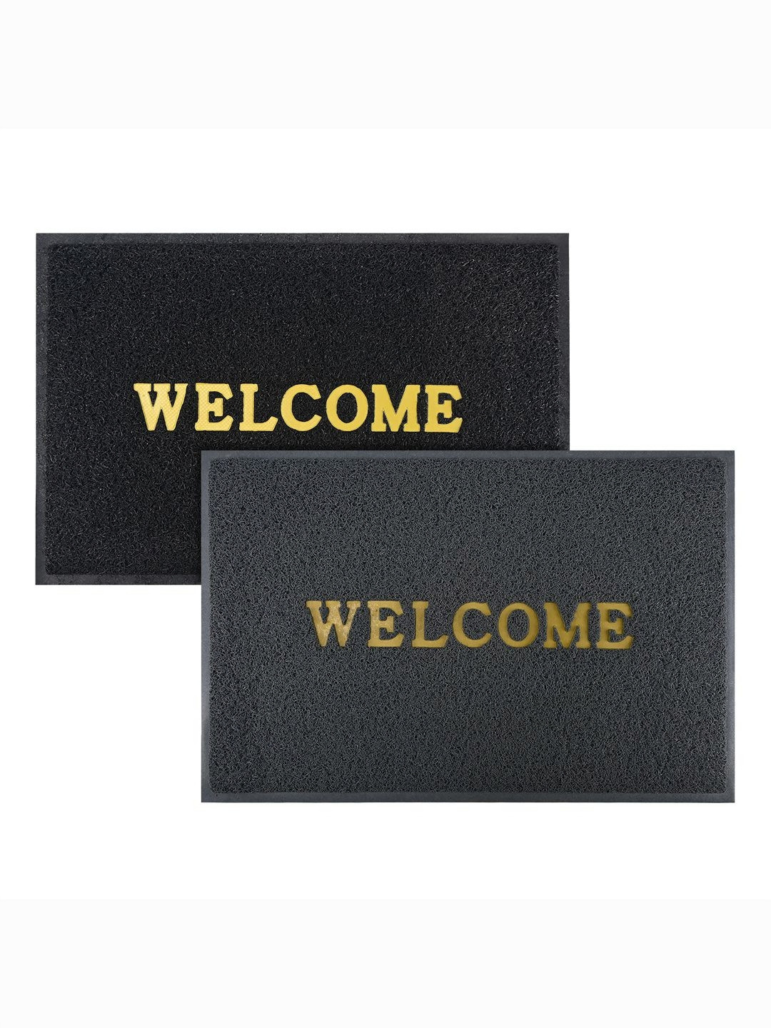 Aura 2 Pcs Grey & Black Rubber 2x3 ft Weather-Resistant Main Door Entrance Balcony Doormat