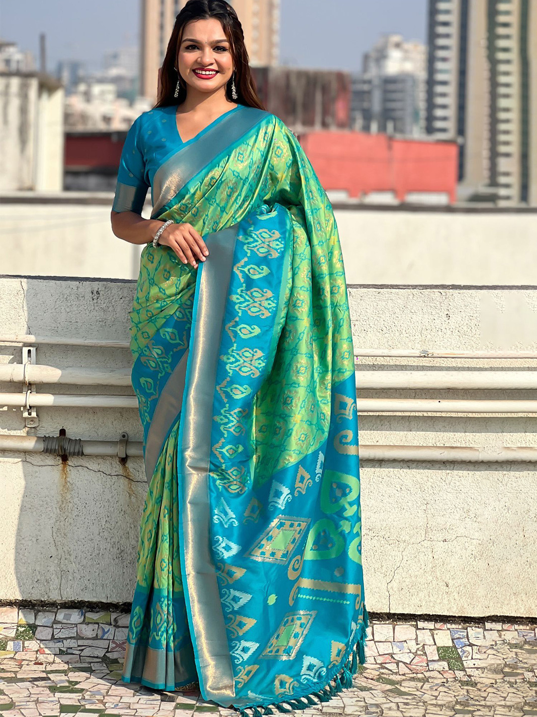 all about you Ethnic Motifs Woven Design Zari Kanjeevaram Saree