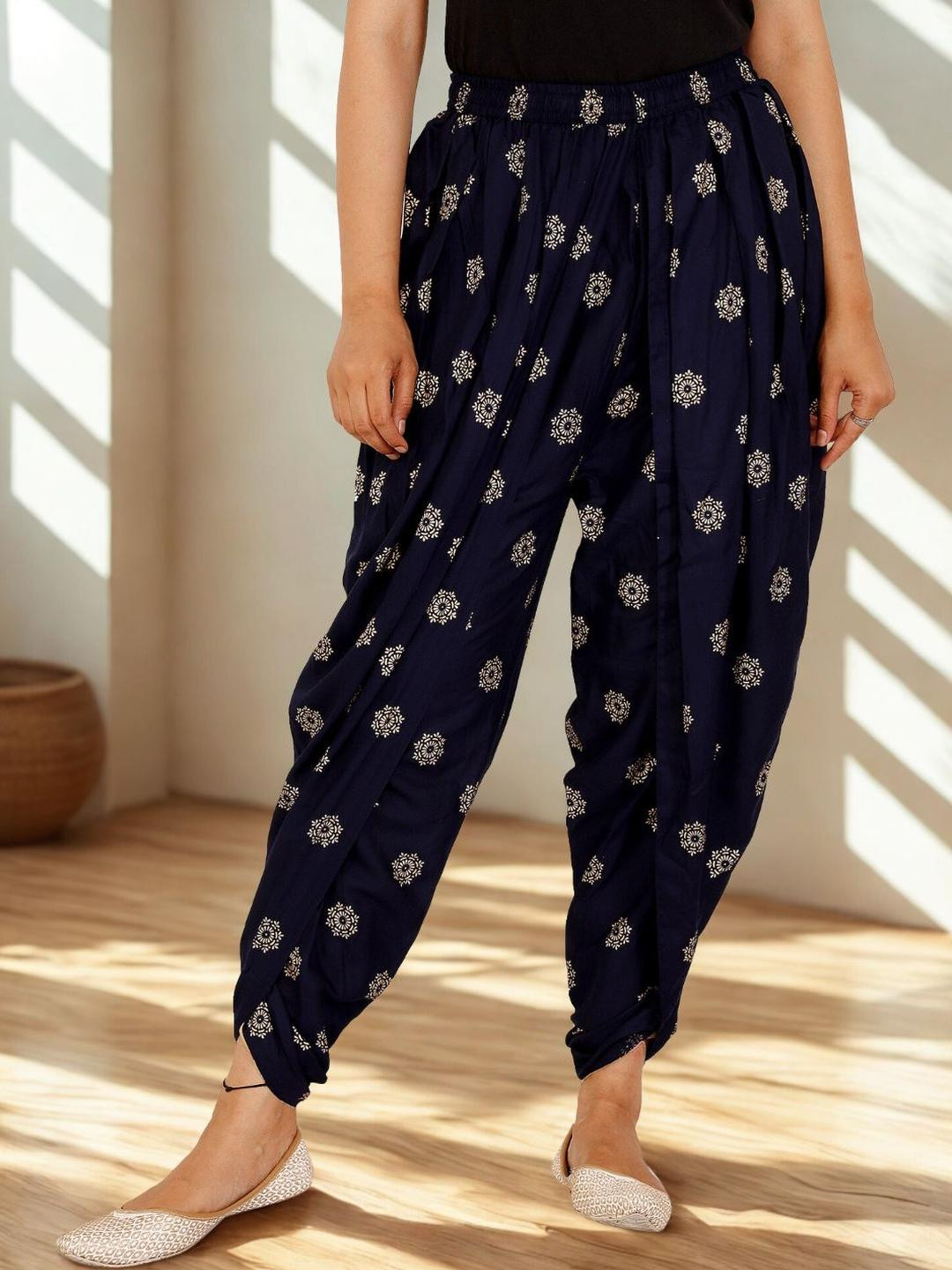 Vaidiki Navy Blue Printed Viscose Rayon Dhotis