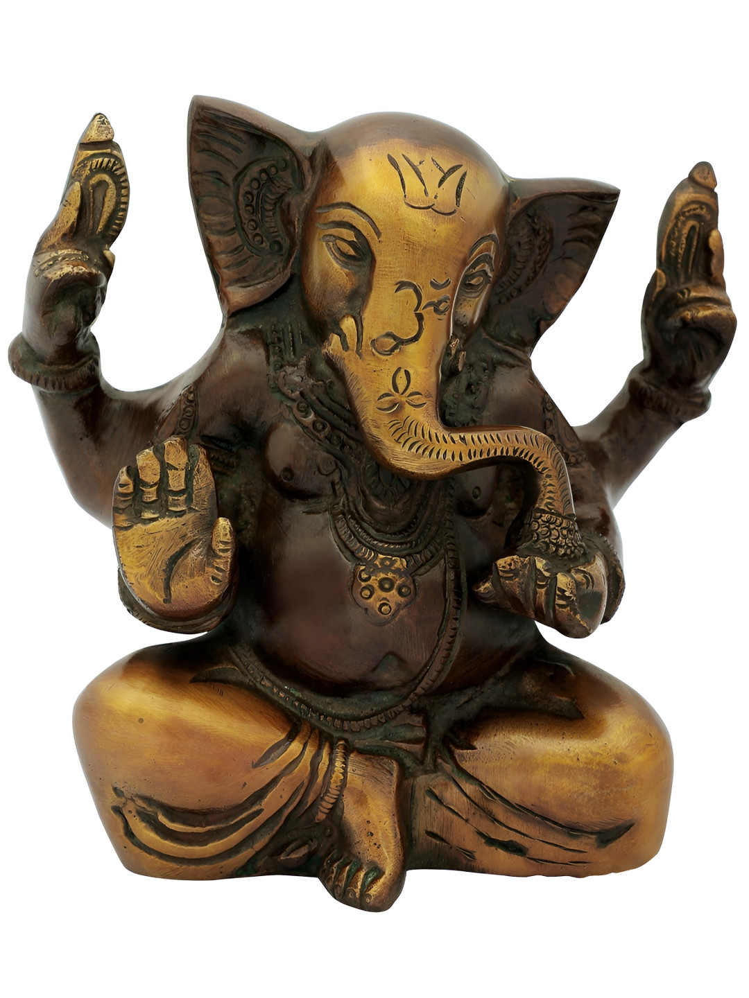 Exotic India Double Chola Brown & Gold Toned Lord Ganesha Idol Showpiece