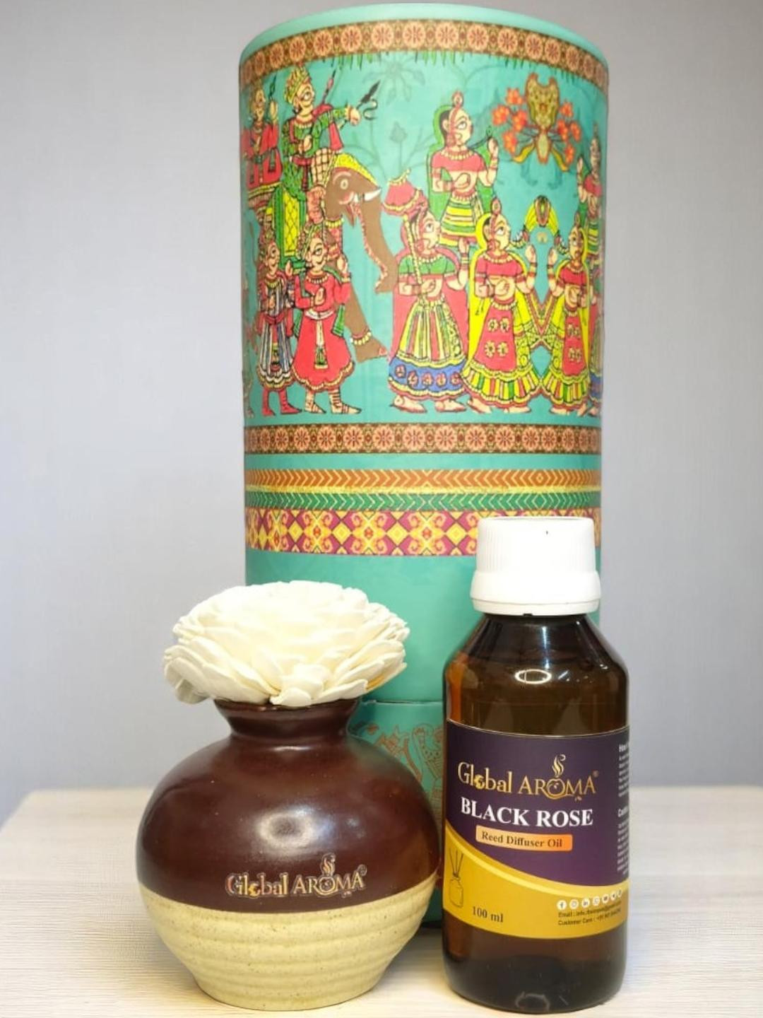 GLOBAL AROMA BlackRose Fragracne Ethenic Flower Pot Reed Diffuser Set