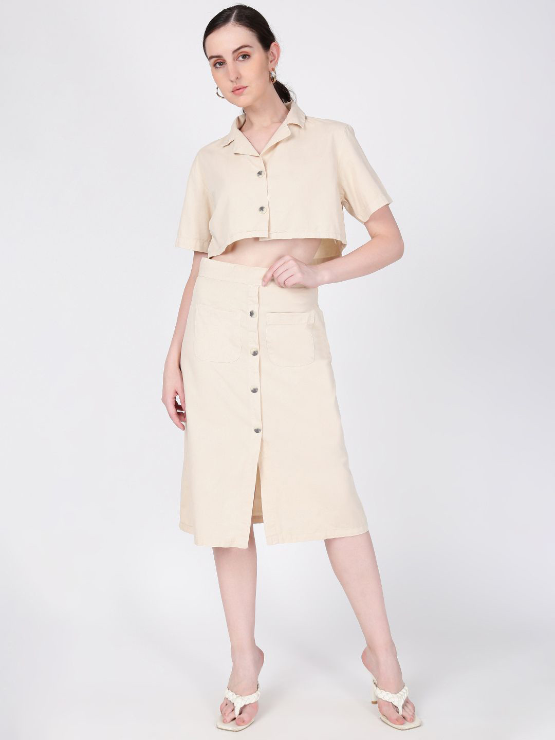 IVOC Pure Cotton Crop Shirt & Skirt Co-Ord Set