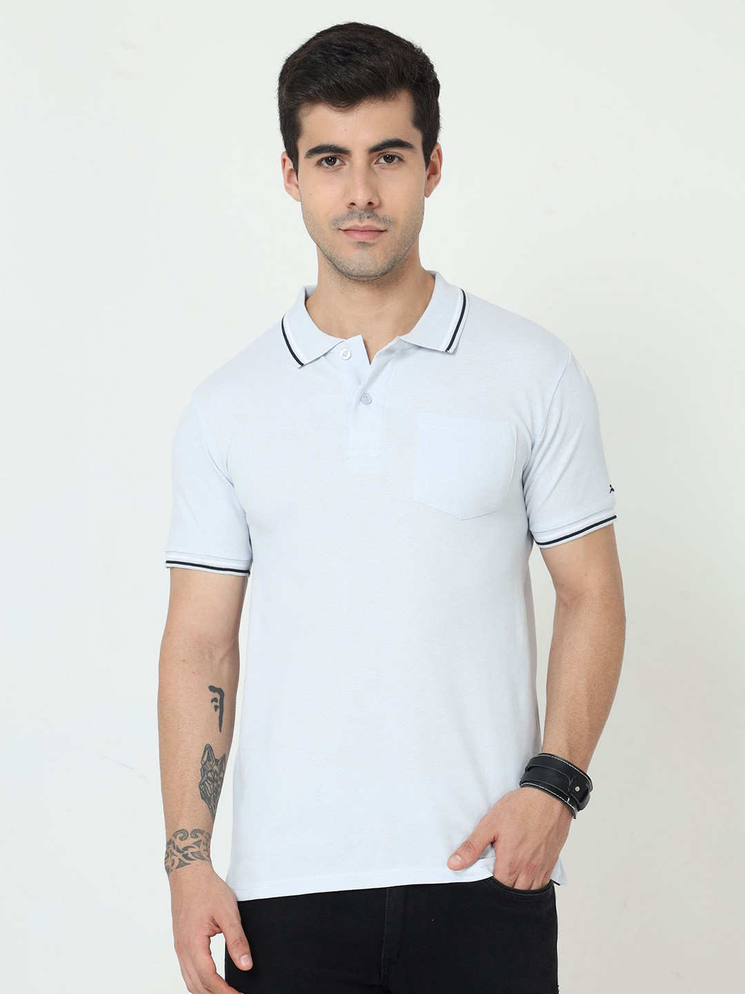 Masculino Latino Men Bio Finish Solid Polo Collar Cotton T-shirt