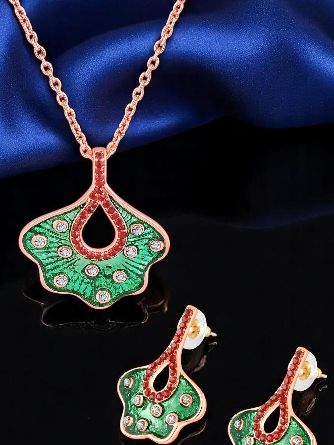 Mahi Rose Gold-Plated Alloy Pendant and Earrings