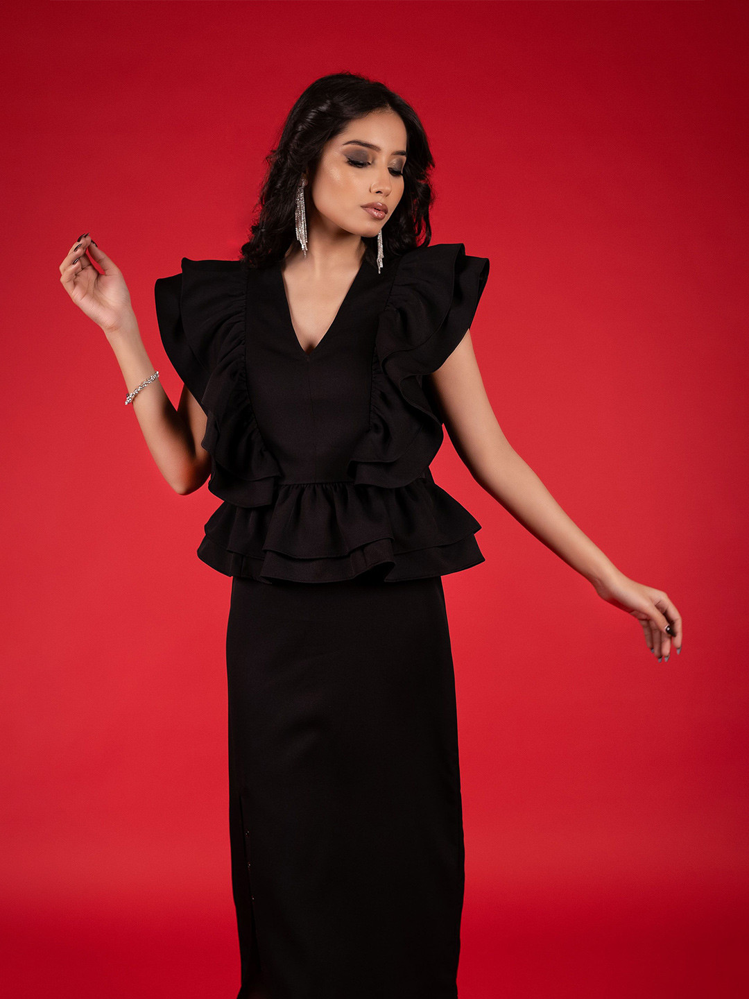 THE BEHRUZ THEORY Women Ruffle Peplum Dress