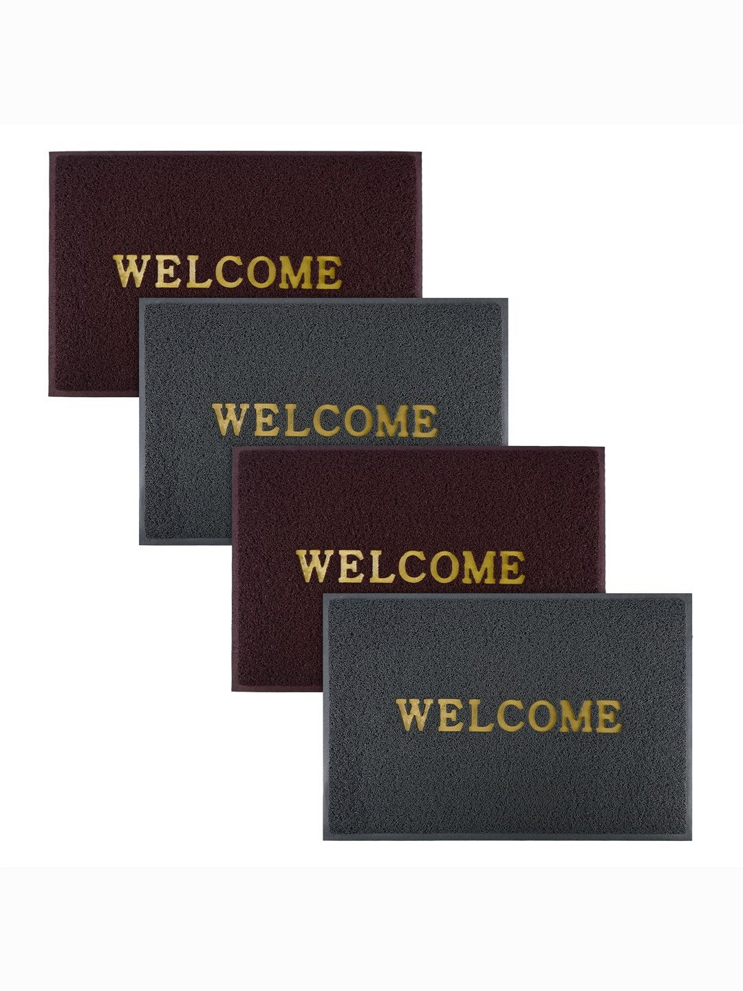 Aura 4Pcs Maroon & Grey Self-Designed Anti-Slip Eco-Friendly Absorbent Large Doormats