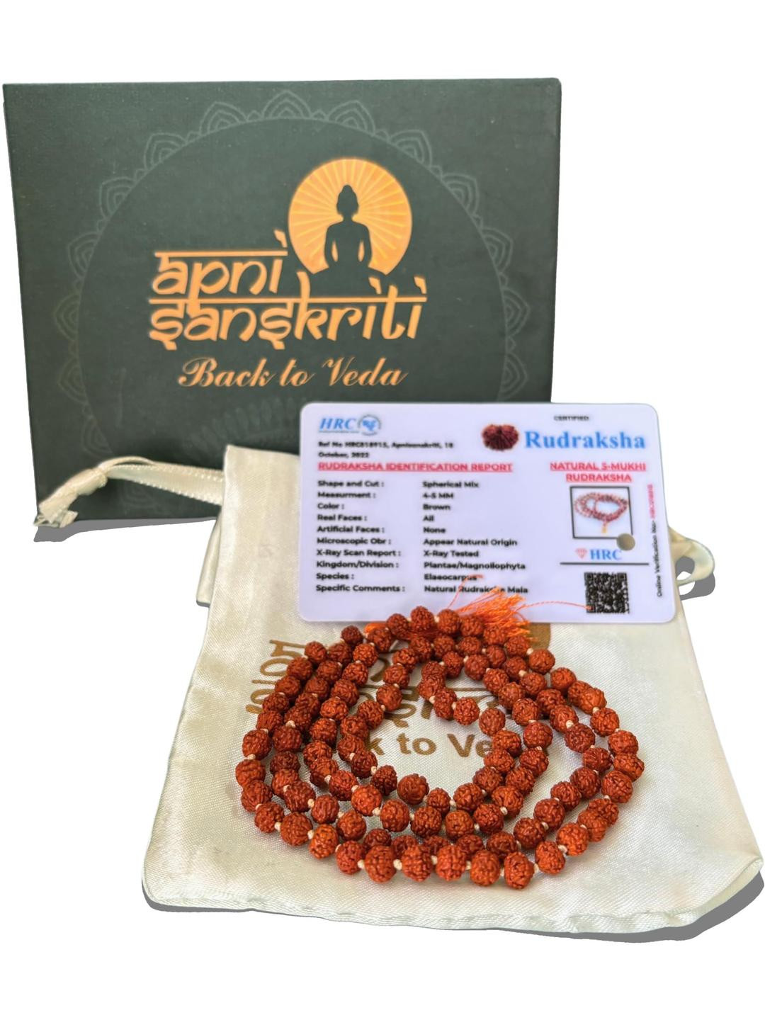 Apnisanskriti Unisex 5-Face Rudraksha 108+1 5mm Mala