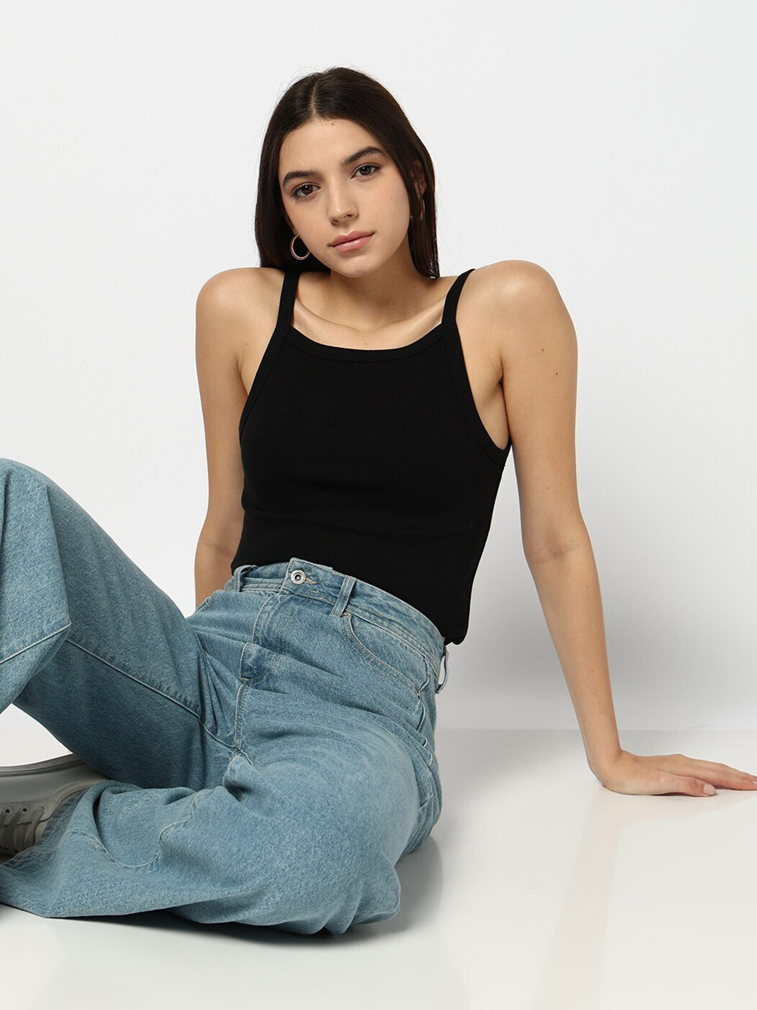 GAP Ribbed Pure Cotton Shoulder Straps Fitted Camisole Top