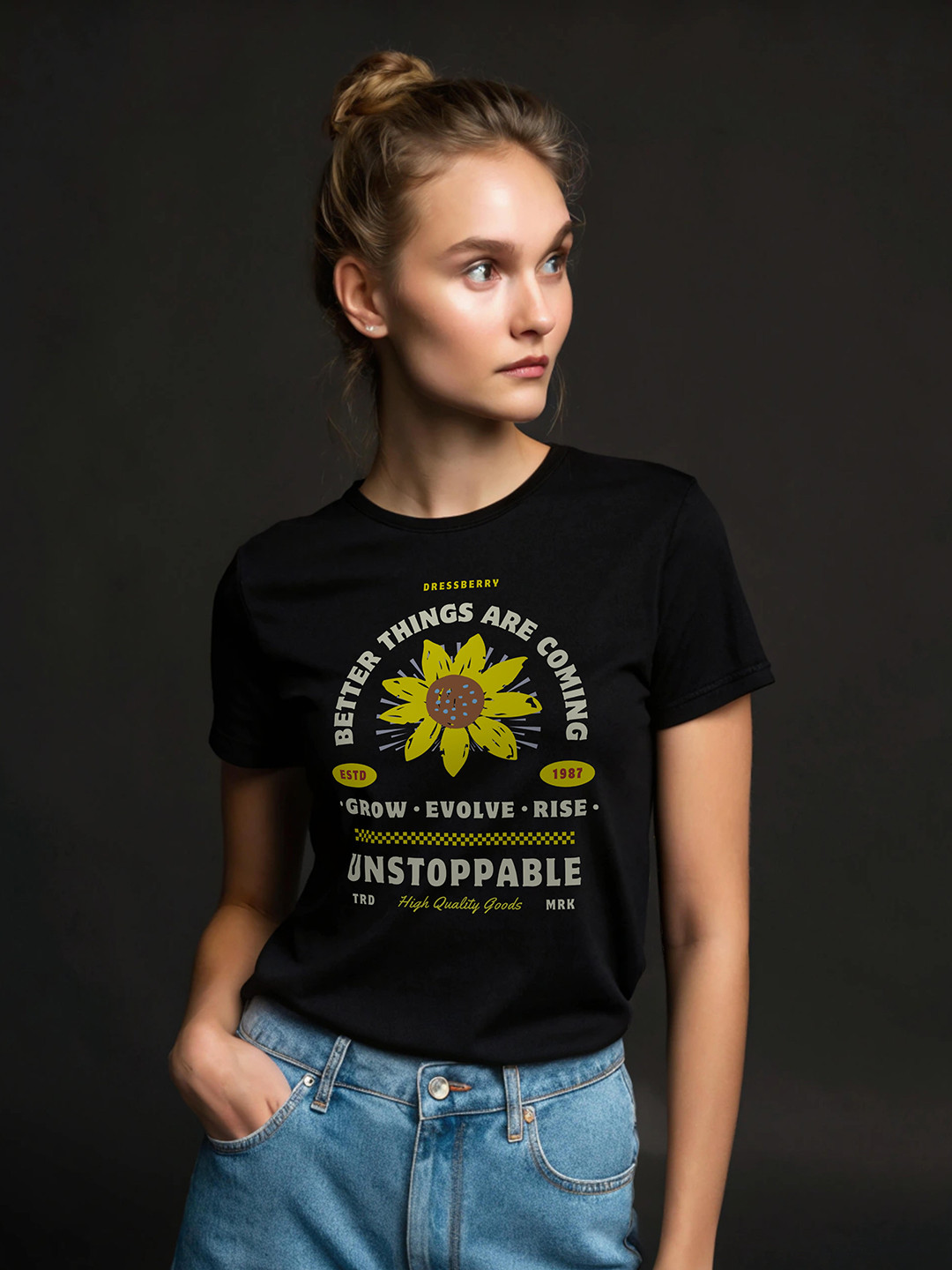 DressBerry Typpography Printed Round Neck Cotton Bio Finish Regular Fit T-Shirt