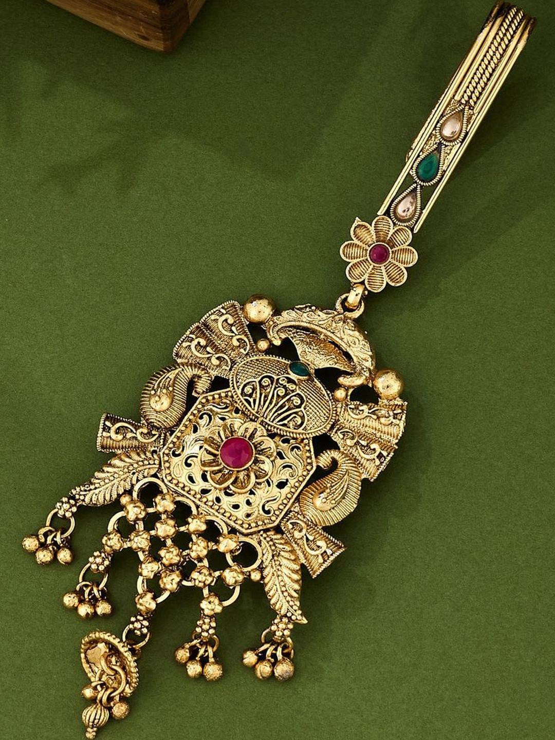 Anouk Gold-Plated Artificial Stones Studded And Beaded Floral Shaped Bun Pin