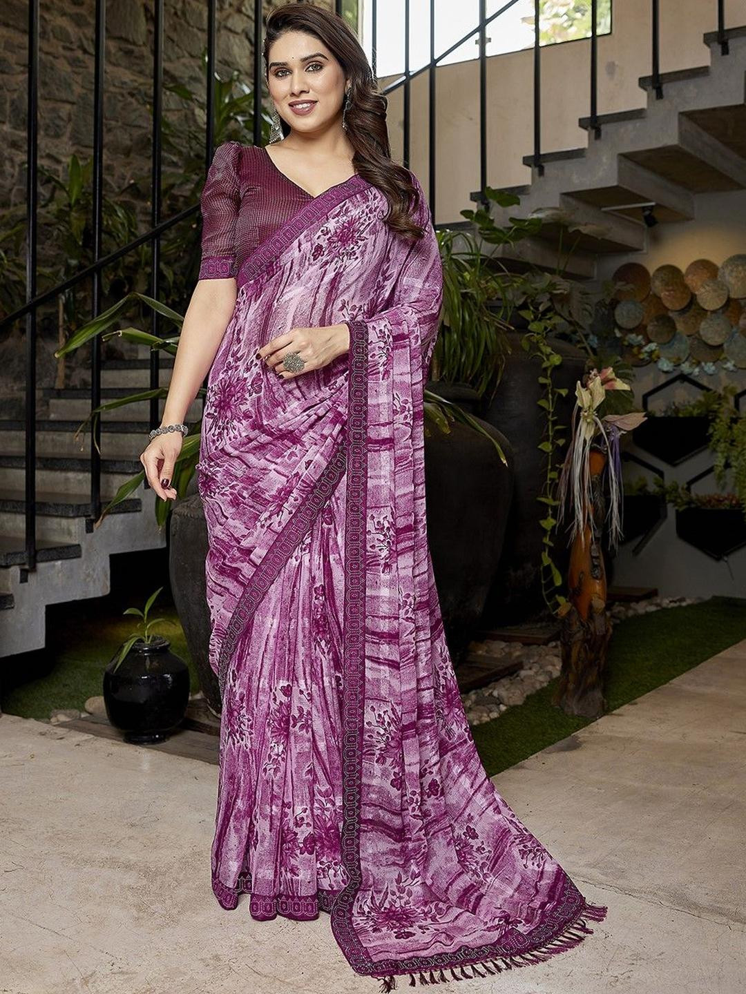 KALINI Purple NA Poly Georgette Sarees