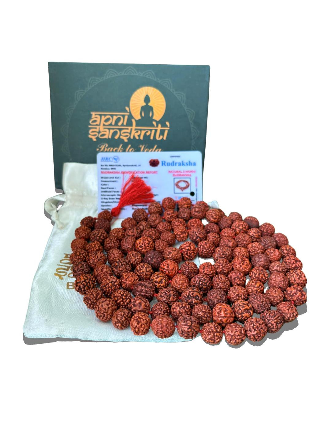 Apnisanskriti Unisex 5 Face Rudraksha 108+1 Mala 12mm