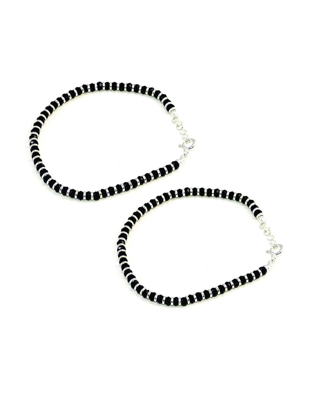 Inites Set of 2 Silver-Plated Black Crystal Nazariya Bracelets