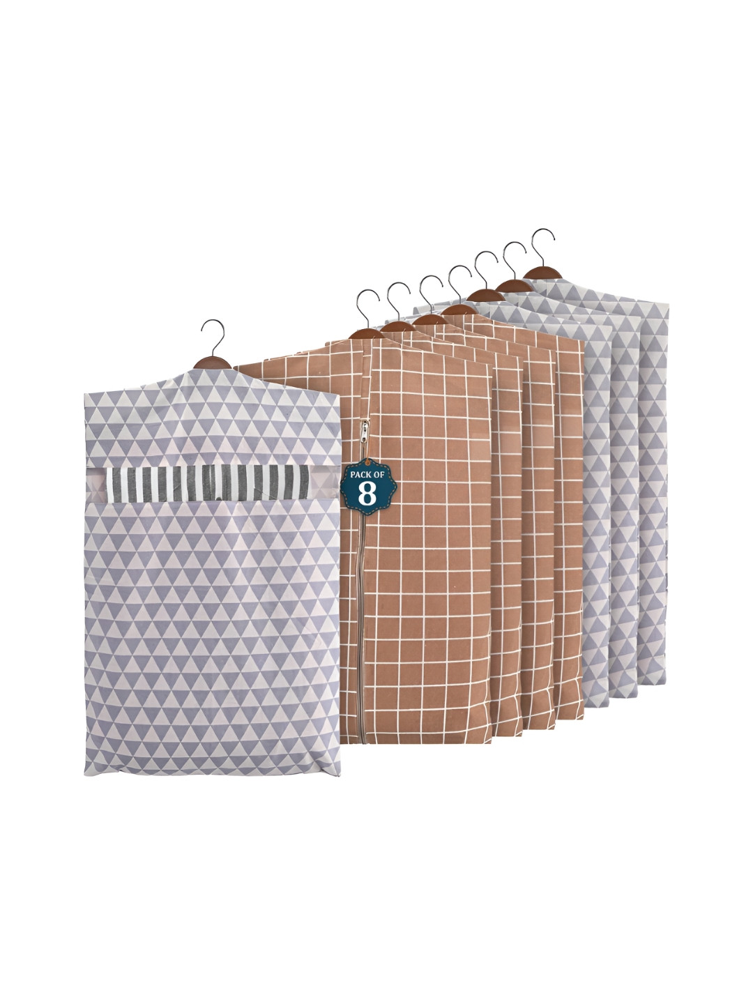 Aura Brown & Grey 8 Pieces Cotton Hanging Clothes Packing Bags
