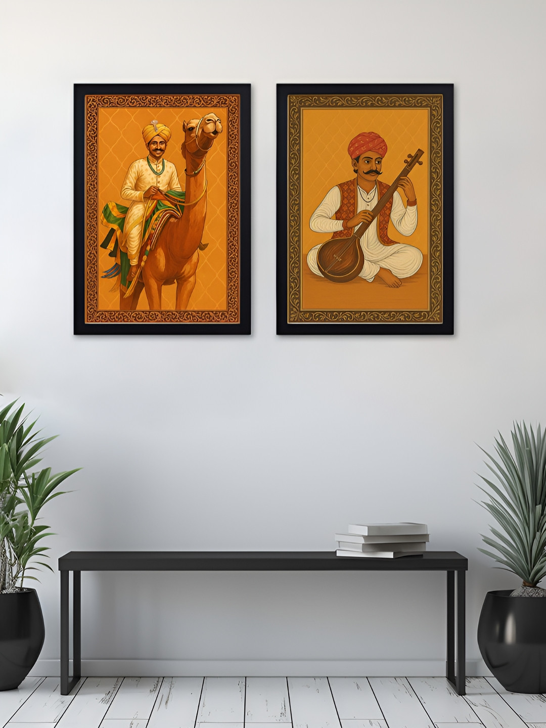 Giftii Desert Caravan Camel Art Wood 2 Pcs Rectangle Paintings Wall Art - 18 x 13In