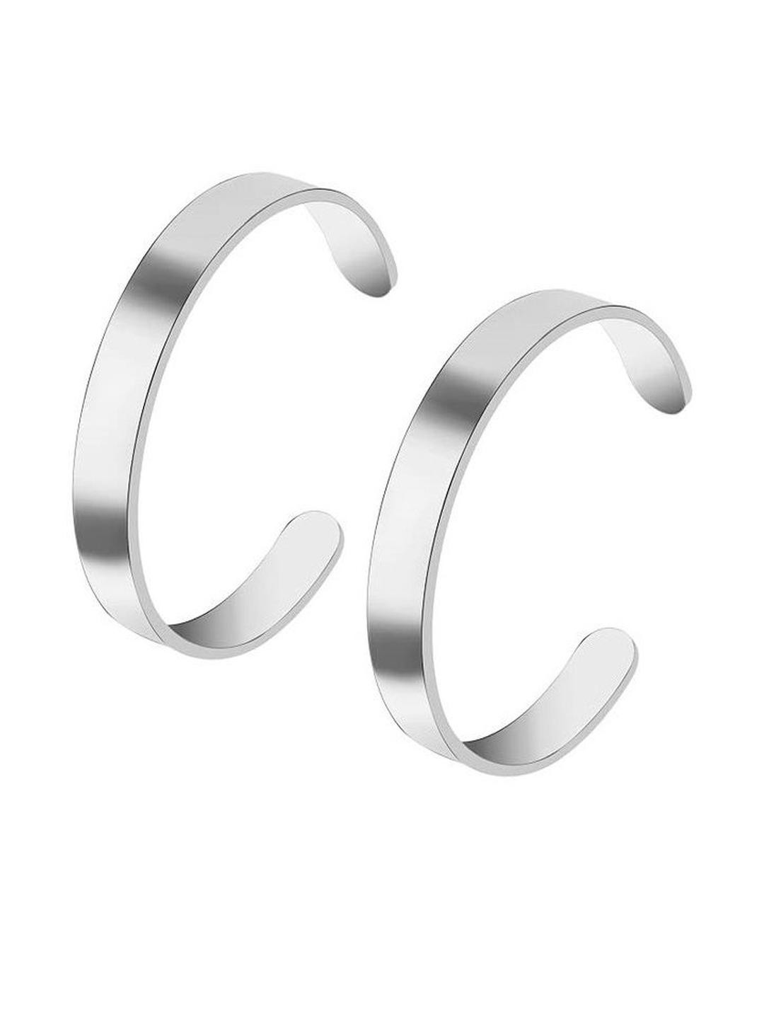 Inites Set of 2 Silver Openable Cuff Half Kada