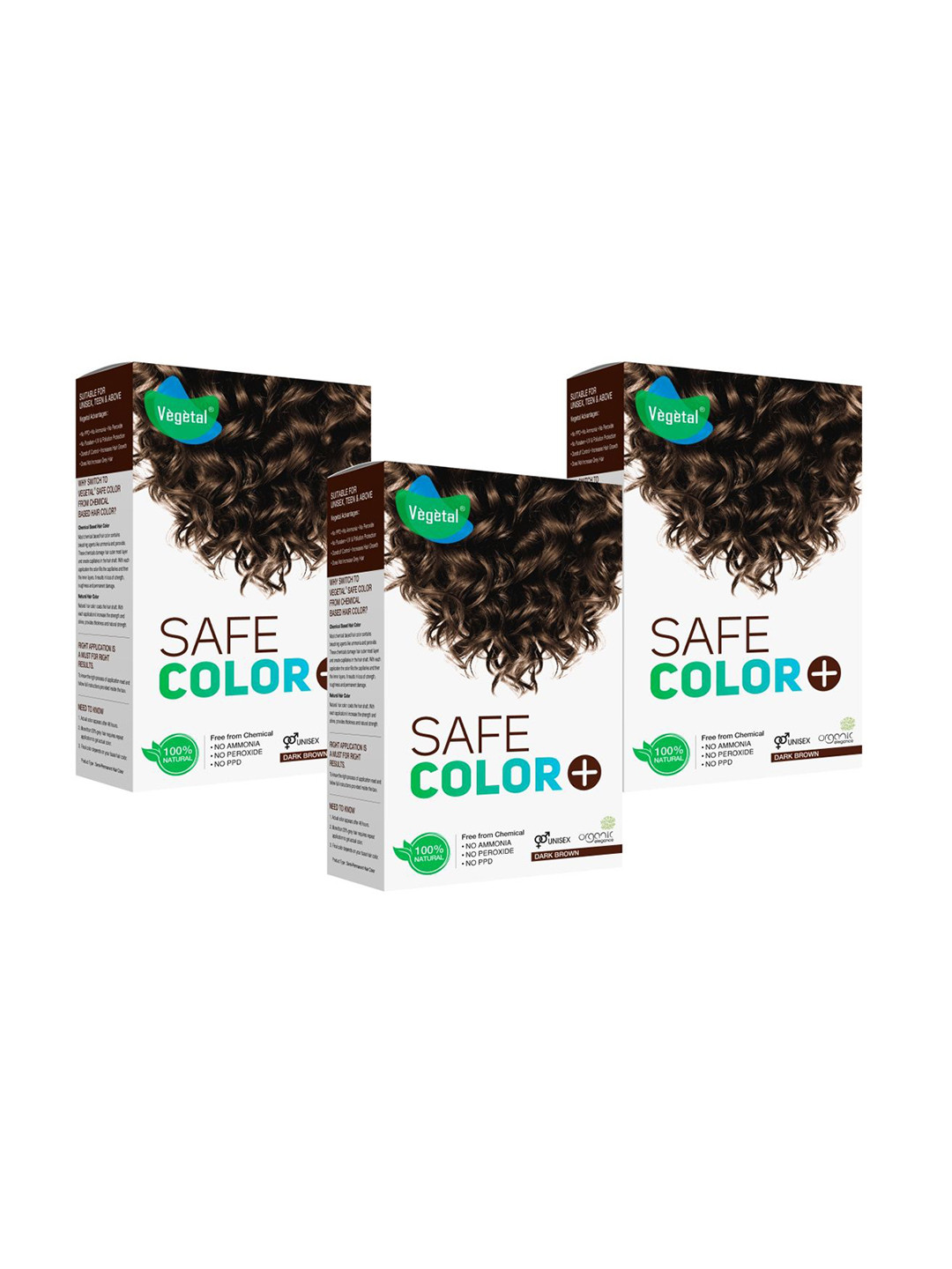 Vegetal Set Of 3 Safe Color Hair Color - 100 g Each - Dark Brown