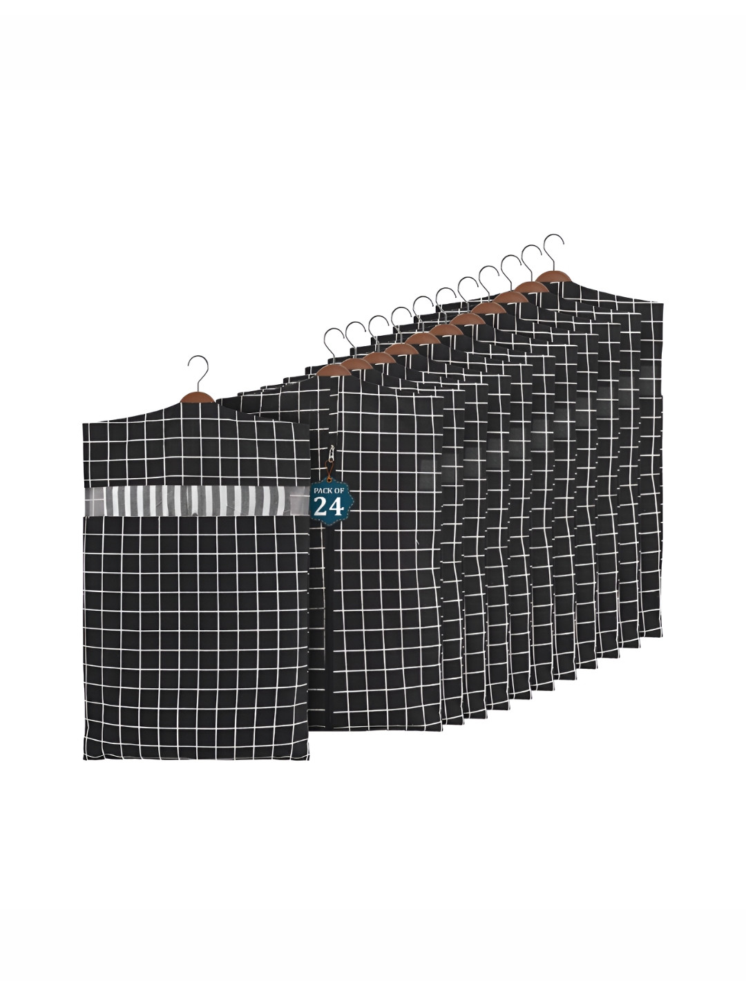 Aura Black & White 24 Pieces Cotton Hanging Clothes Packing Bags