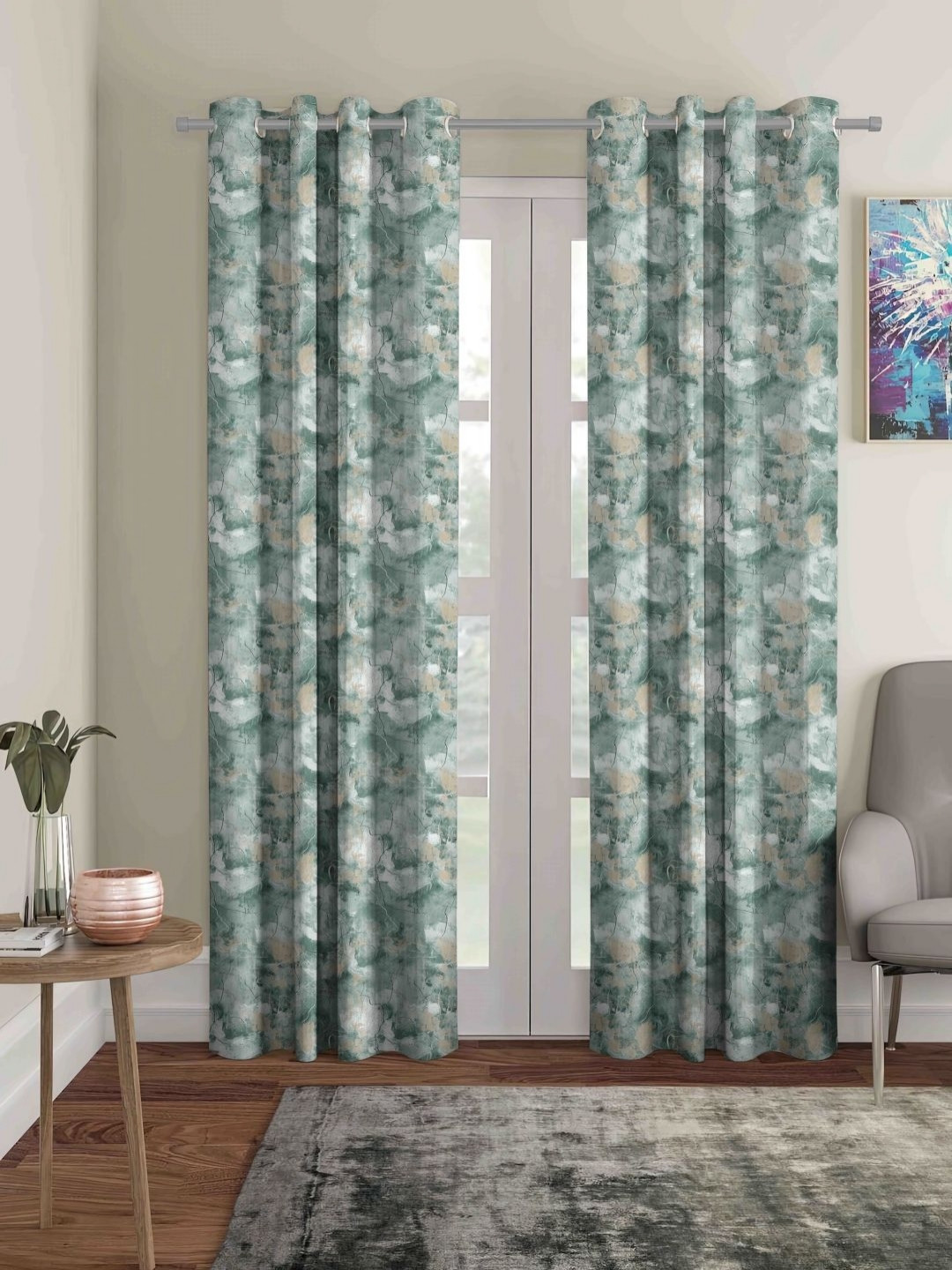 Myntra Elegant Homes Green & Brown 2 Pcs Digital Floral Black Out Long Door Curtains