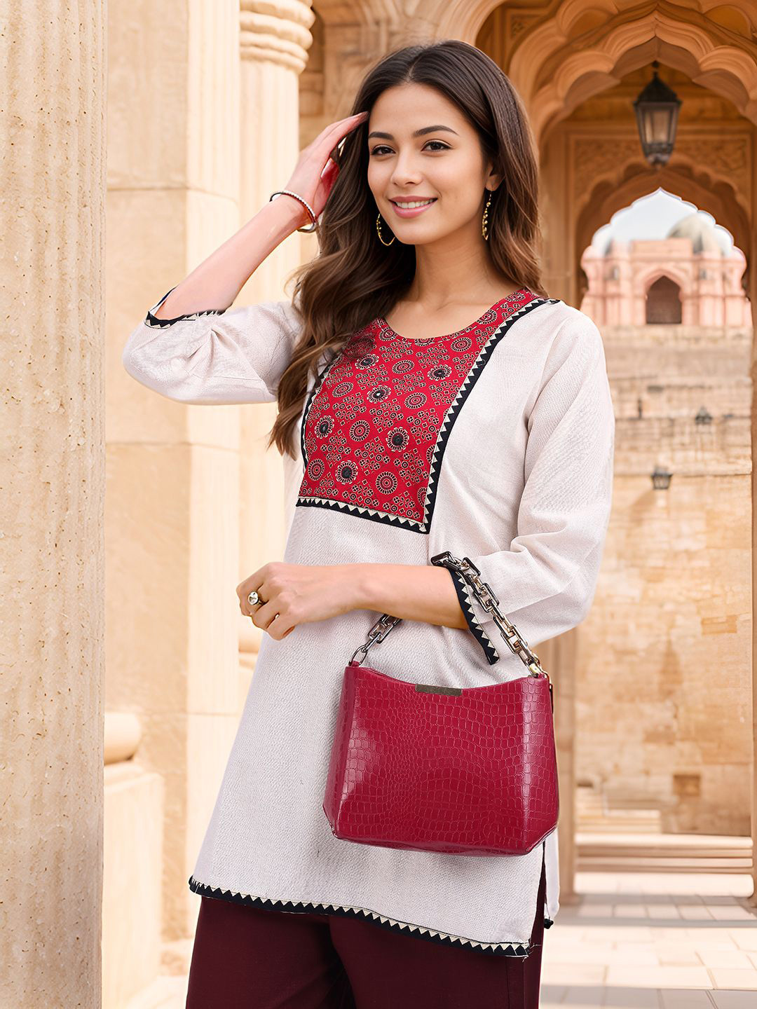 Jayalakshmi Silks Women Round Neck Mirror Work Kurta
