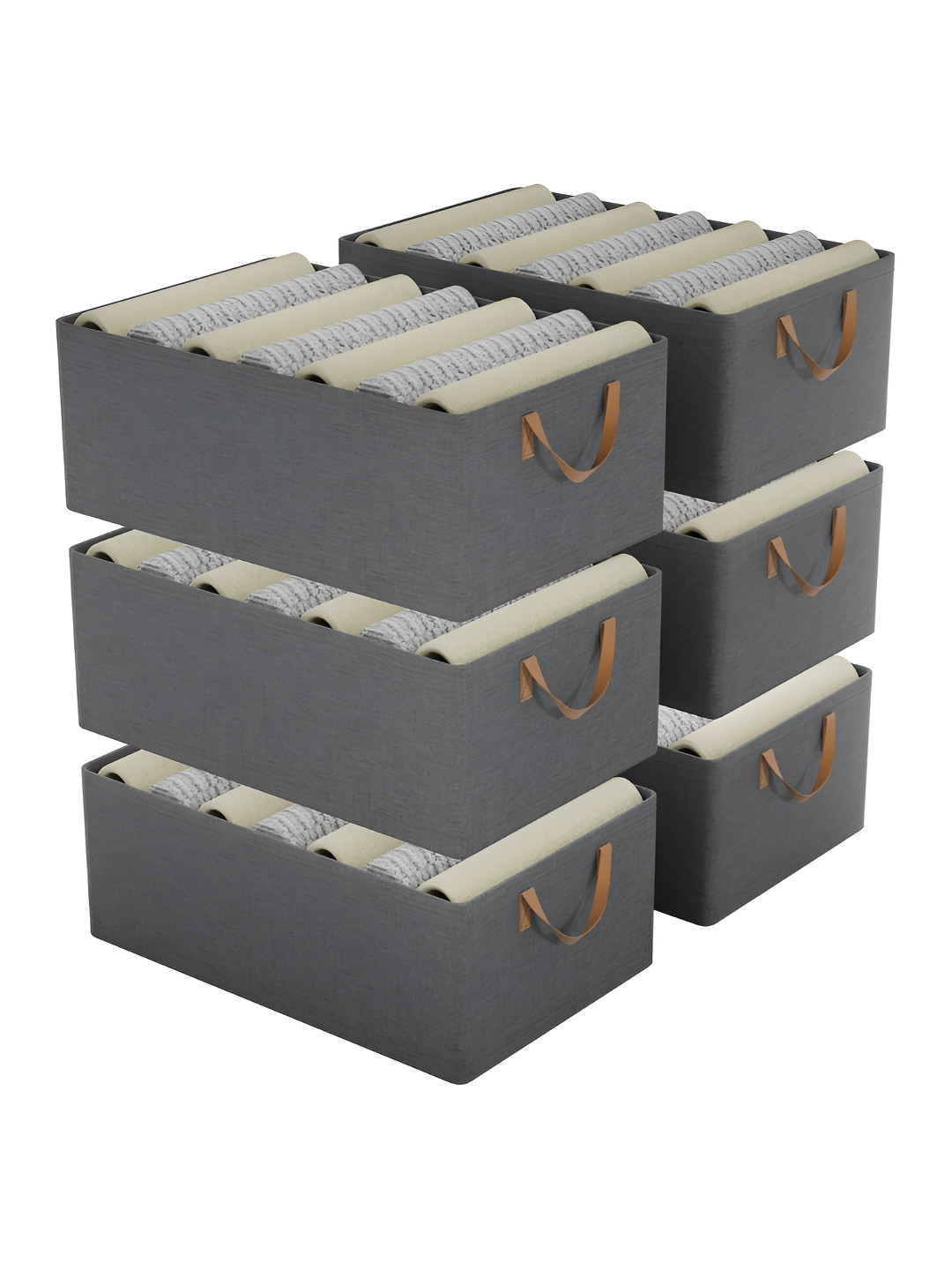 Aura Grey 6 Pcs Rexine Foldable Cloth Organizer for Storage with Metal Frames & Handles