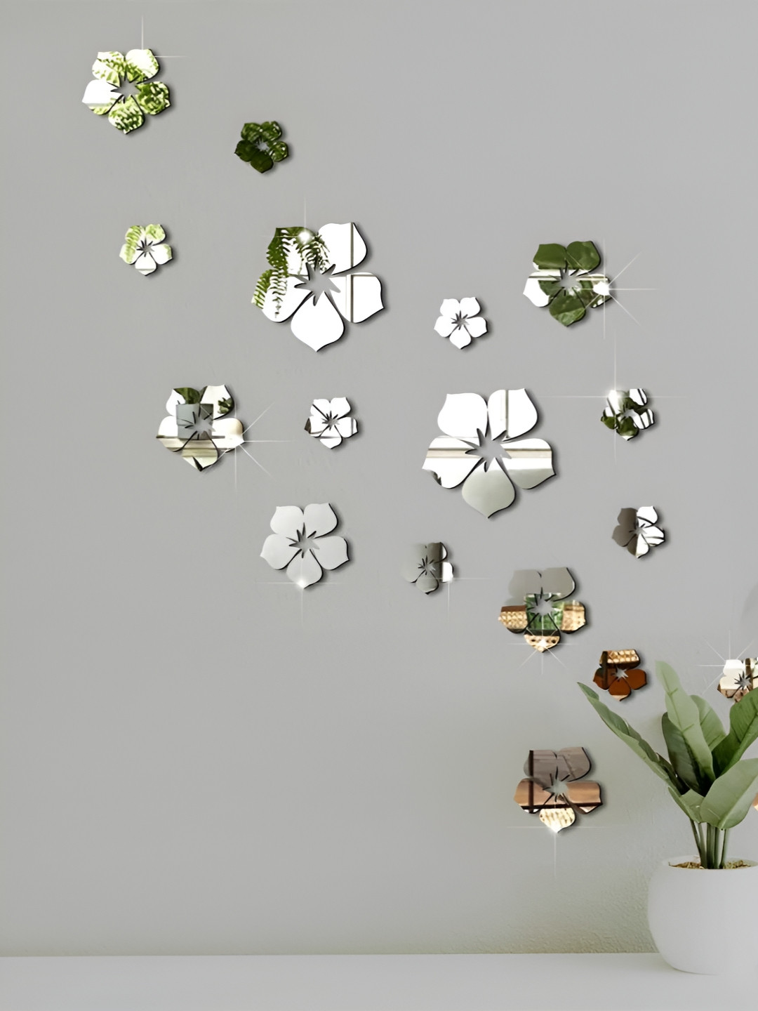 VAH Kya Bat Hai !! Grey Petal Flower Design Wall Stickers