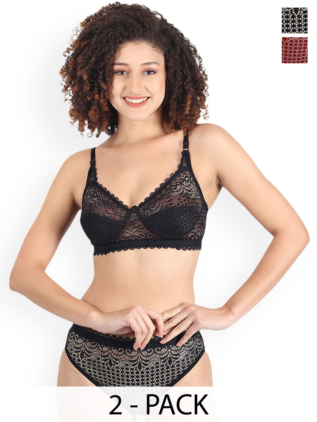 PIBU Pack Of 2 Non Padded Lingerie SetsA-Rain-Set_Bl,M