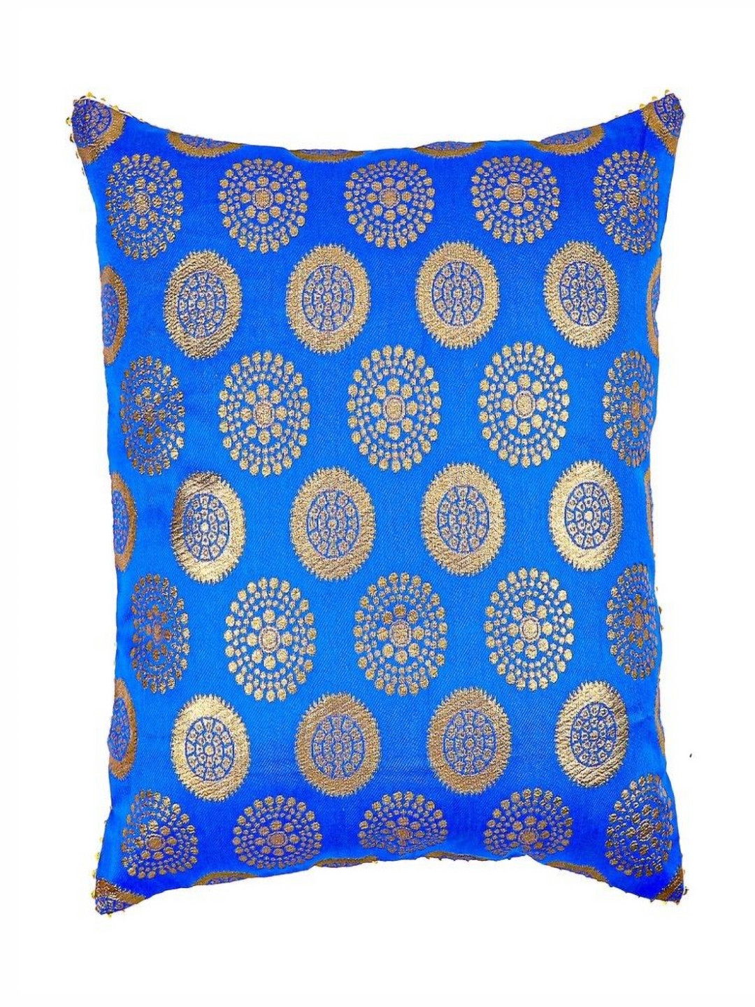 MERA HAAT Blue Ethnic Motifs Silk Square Cushion Cover