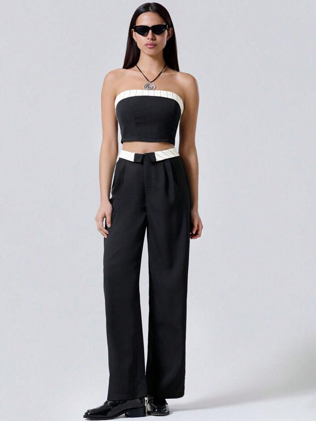 TRENBEE Strapless Neck Top With Trousers Co-Ords