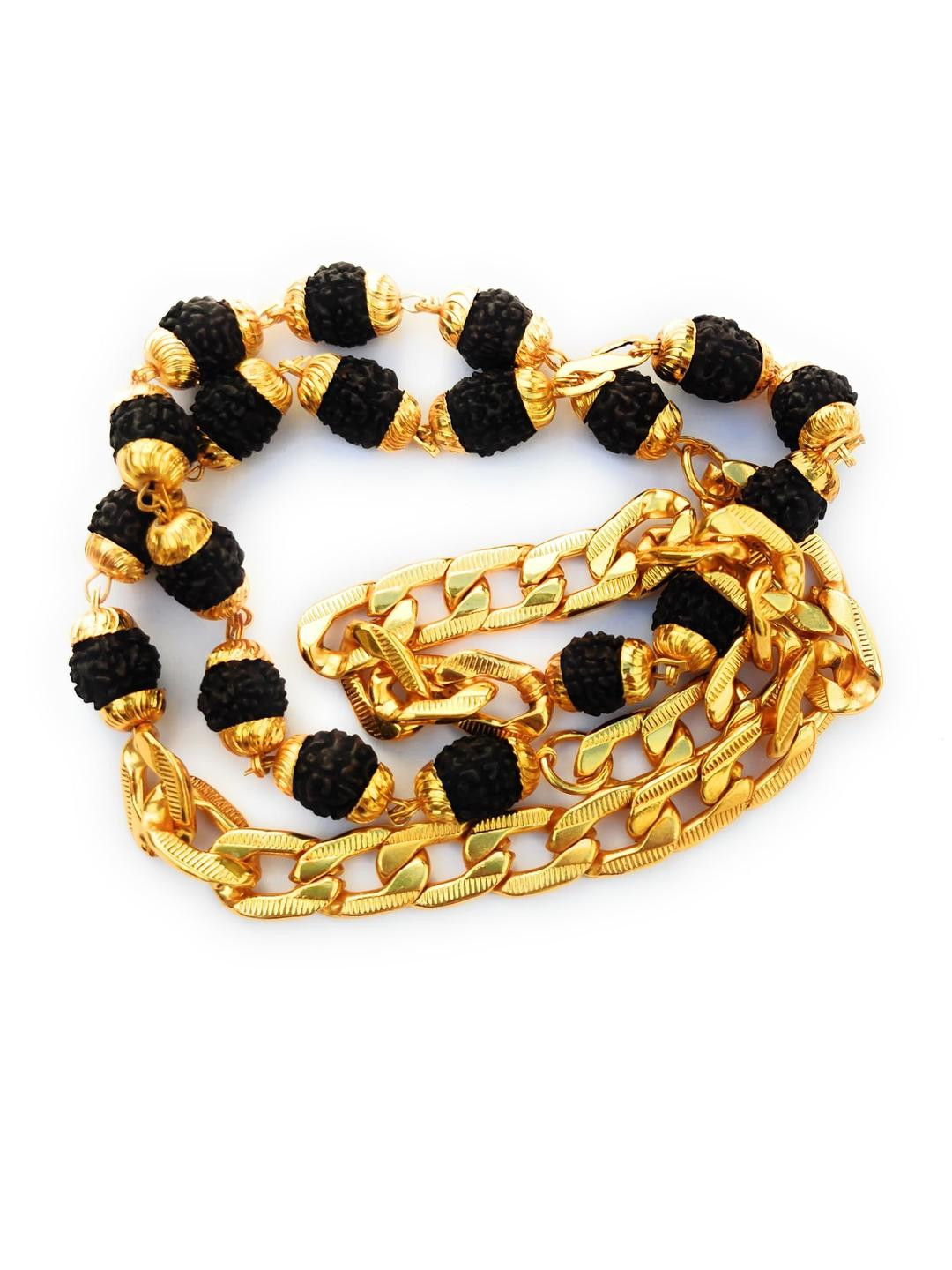 Apnisanskriti Unisex Black Rudraksha Golden Caps Chain Mala