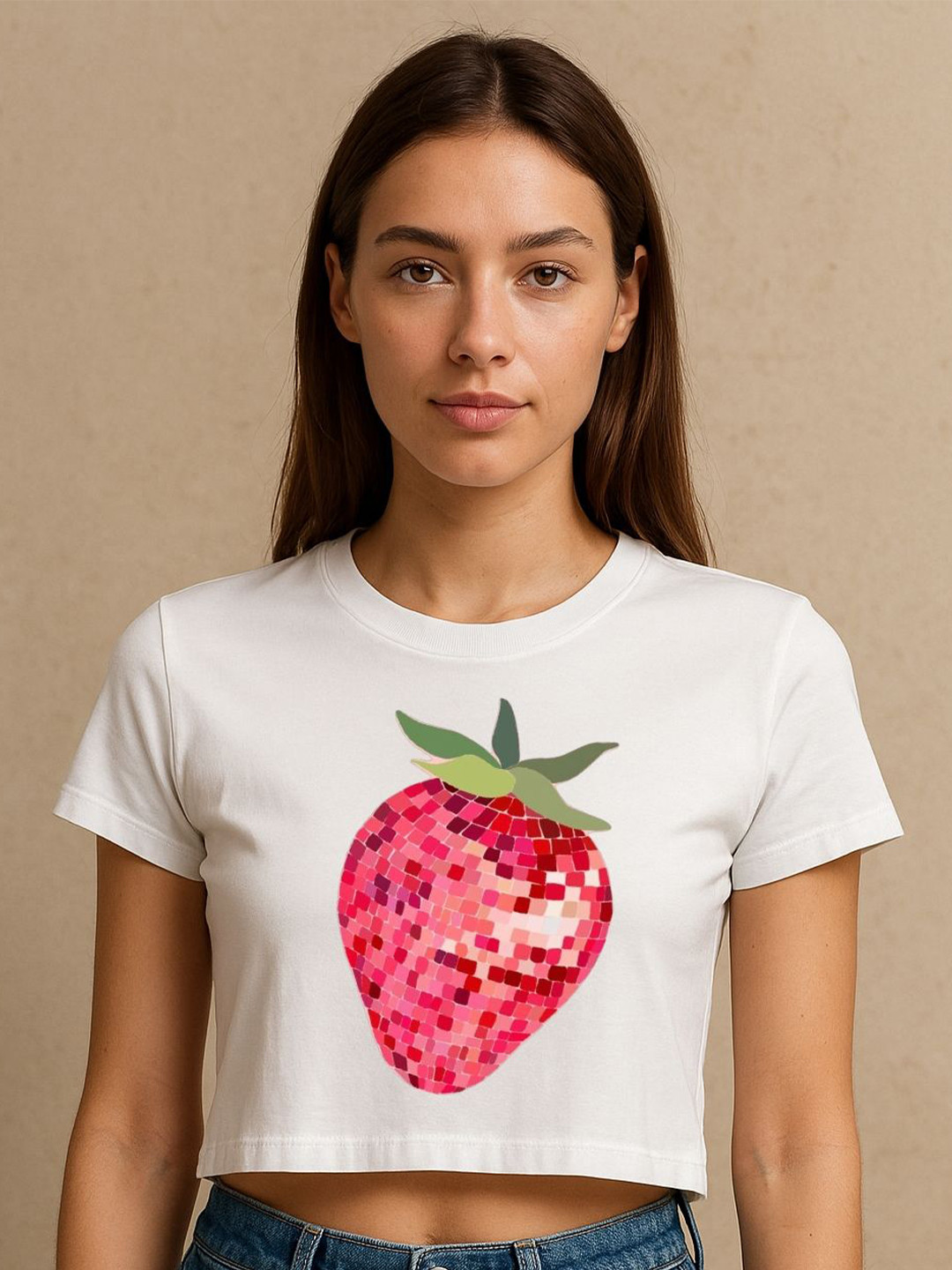 Art By Ritik Women Strawberry Mirror Ball Crop T-shirt