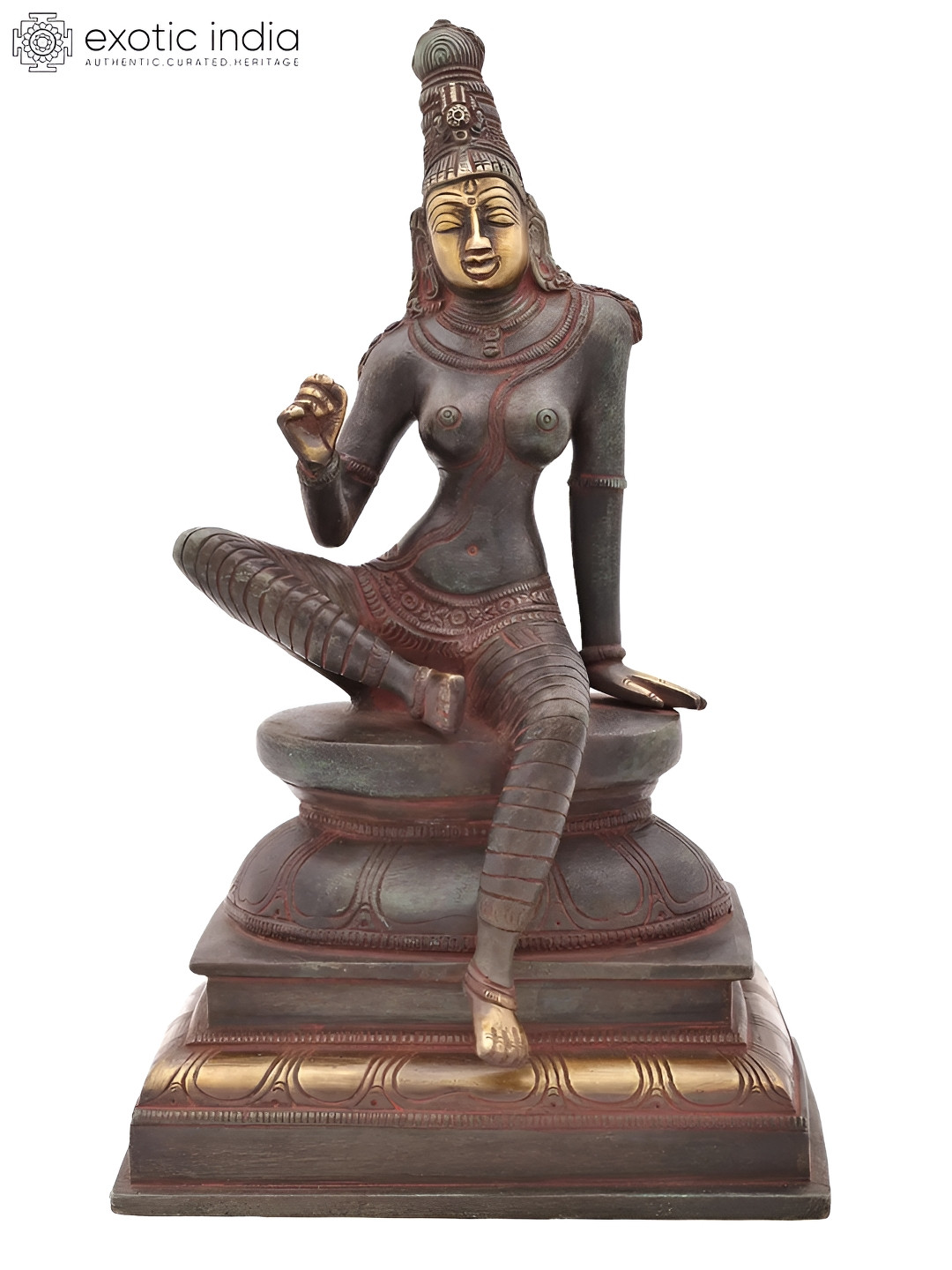 Exotic India Gold Toned & Green Goddess Paravti Religious Idol Showpiece