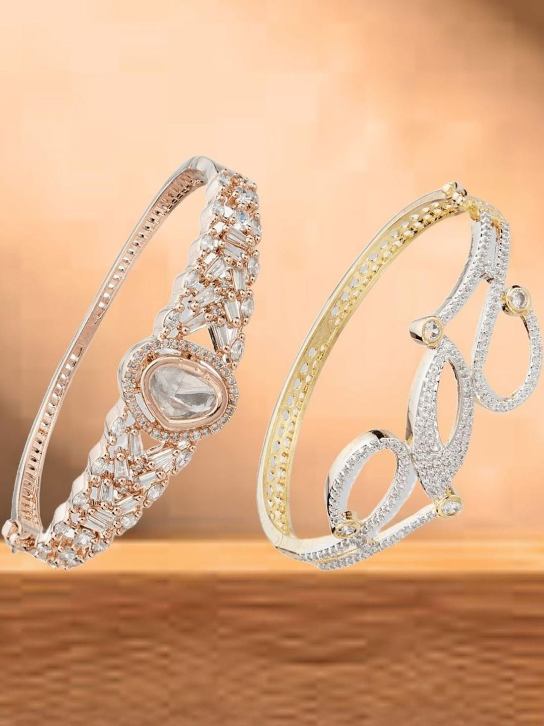 Anouk Set Of 2 Rose Gold Plated Cubic Zirconia Bangle-Style Bracelets