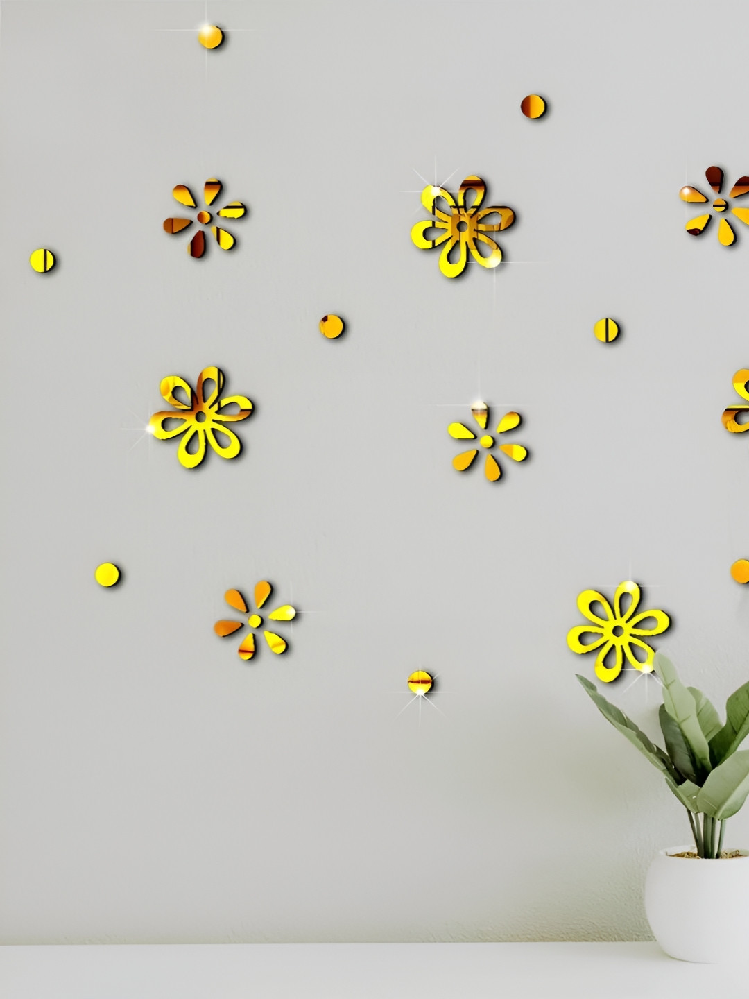 VAH Kya Bat Hai !! 20Pcs Yellow Flower & Circle Design Wall Stickers